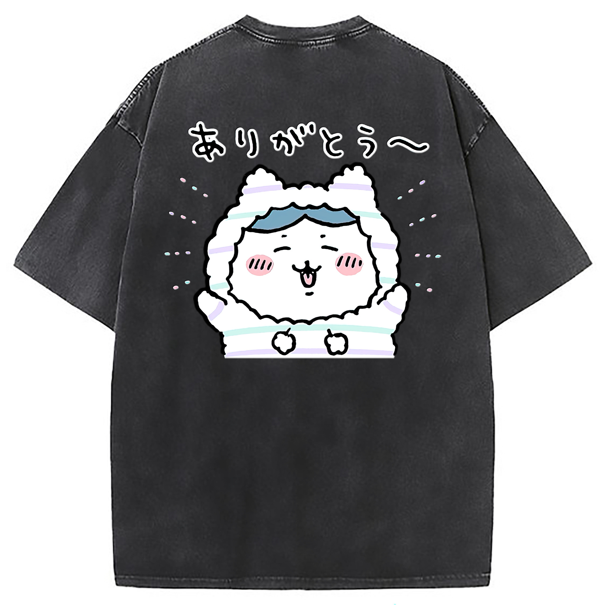 （画像用） ちいかわ ハチワレ Chii-kawa hachiware 綿100% ヴィンテージ風 半袖Tシャツ（背面プリント）