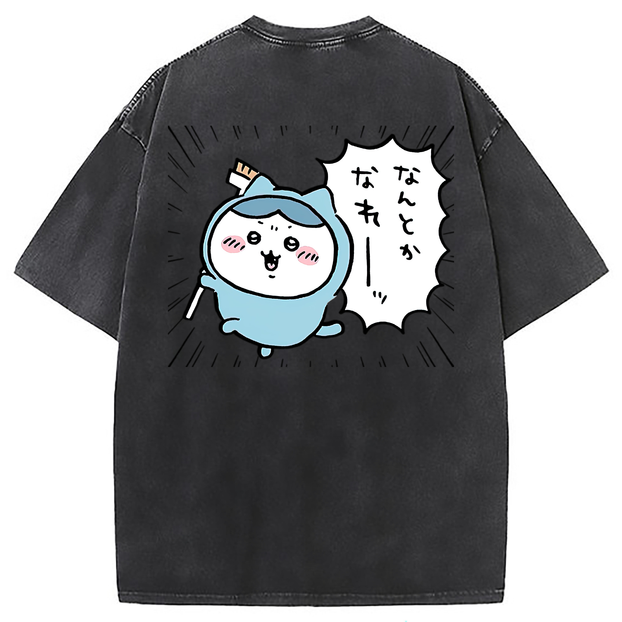 （画像用） ちいかわ ハチワレ Chii-kawa hachiware 綿100% ヴィンテージ風 半袖Tシャツ（背面プリント）