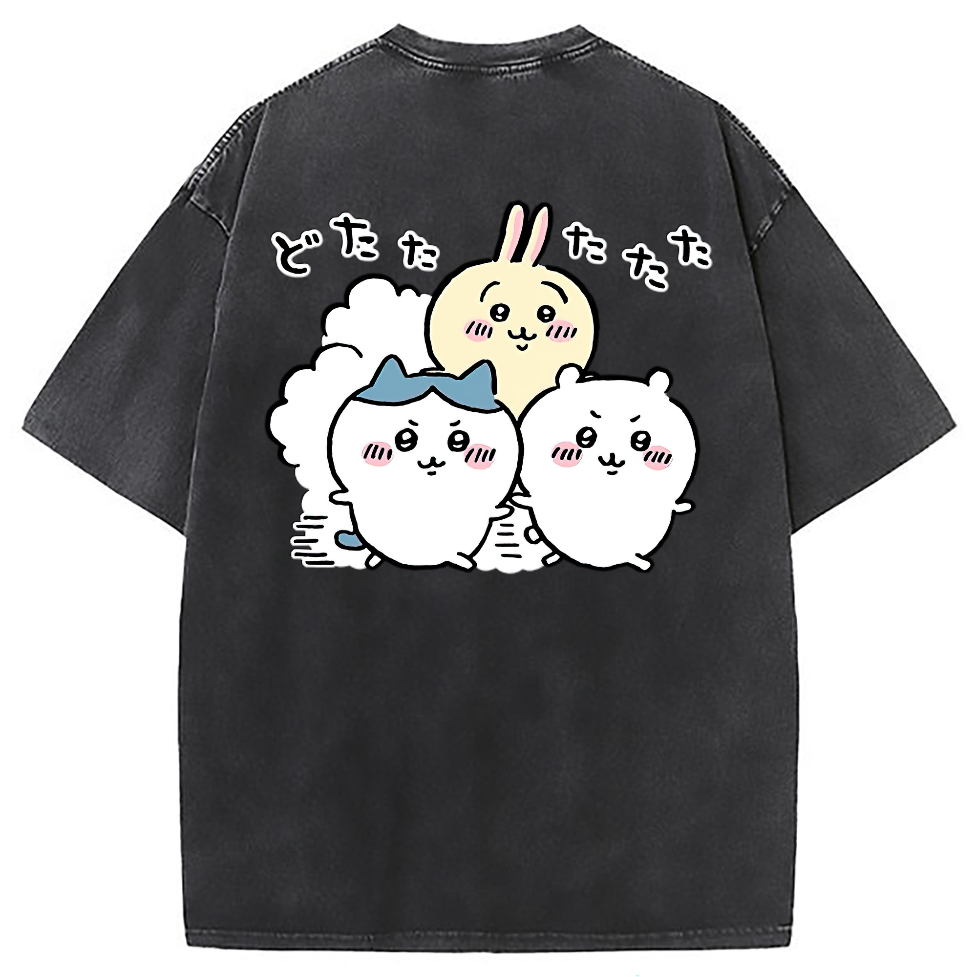 （画像用） ちいかわ ハチワレ Chii-kawa hachiware 綿100% ヴィンテージ風 半袖Tシャツ（背面プリント）