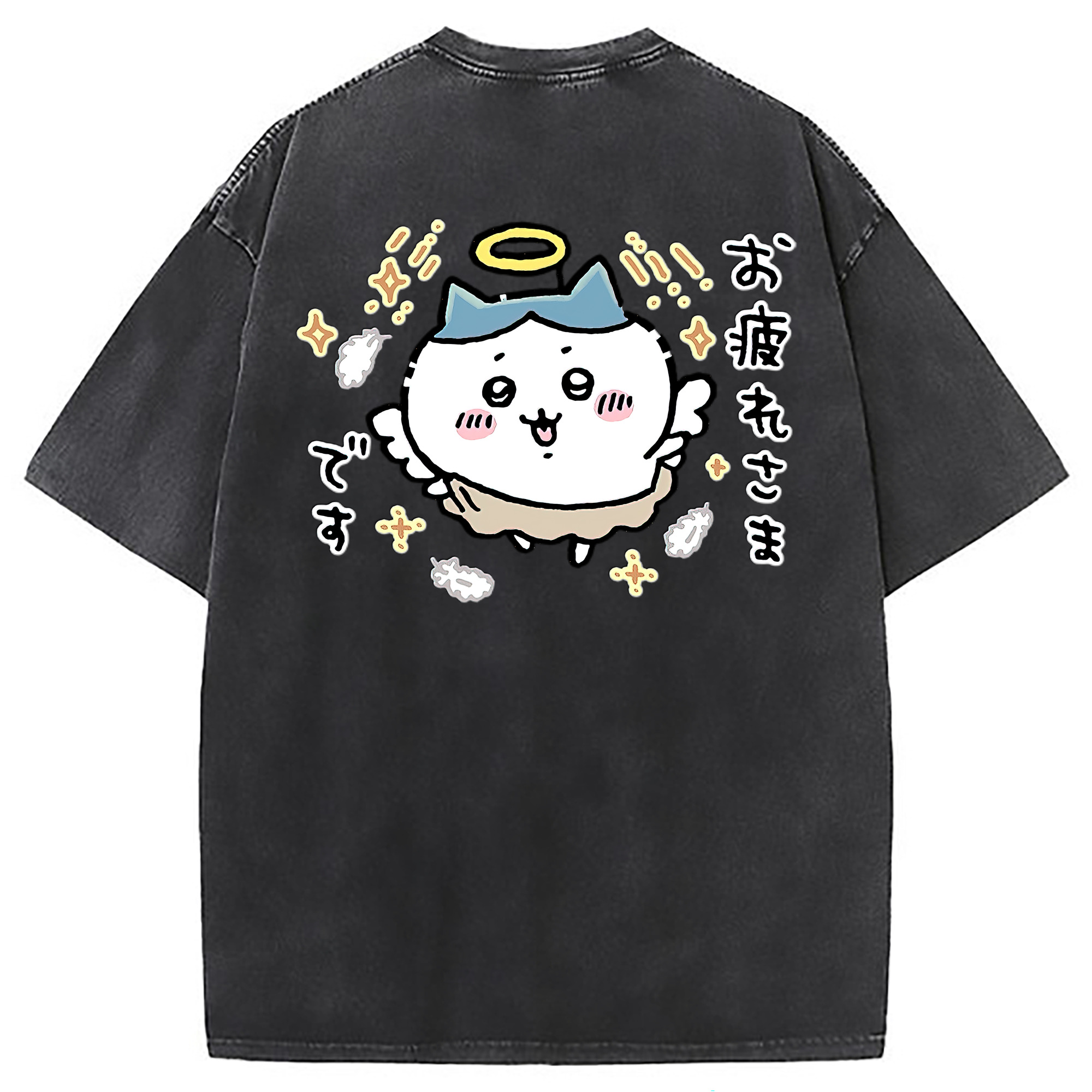 （画像用） ちいかわ ハチワレ Chii-kawa hachiware 綿100% ヴィンテージ風 半袖Tシャツ（背面プリント）