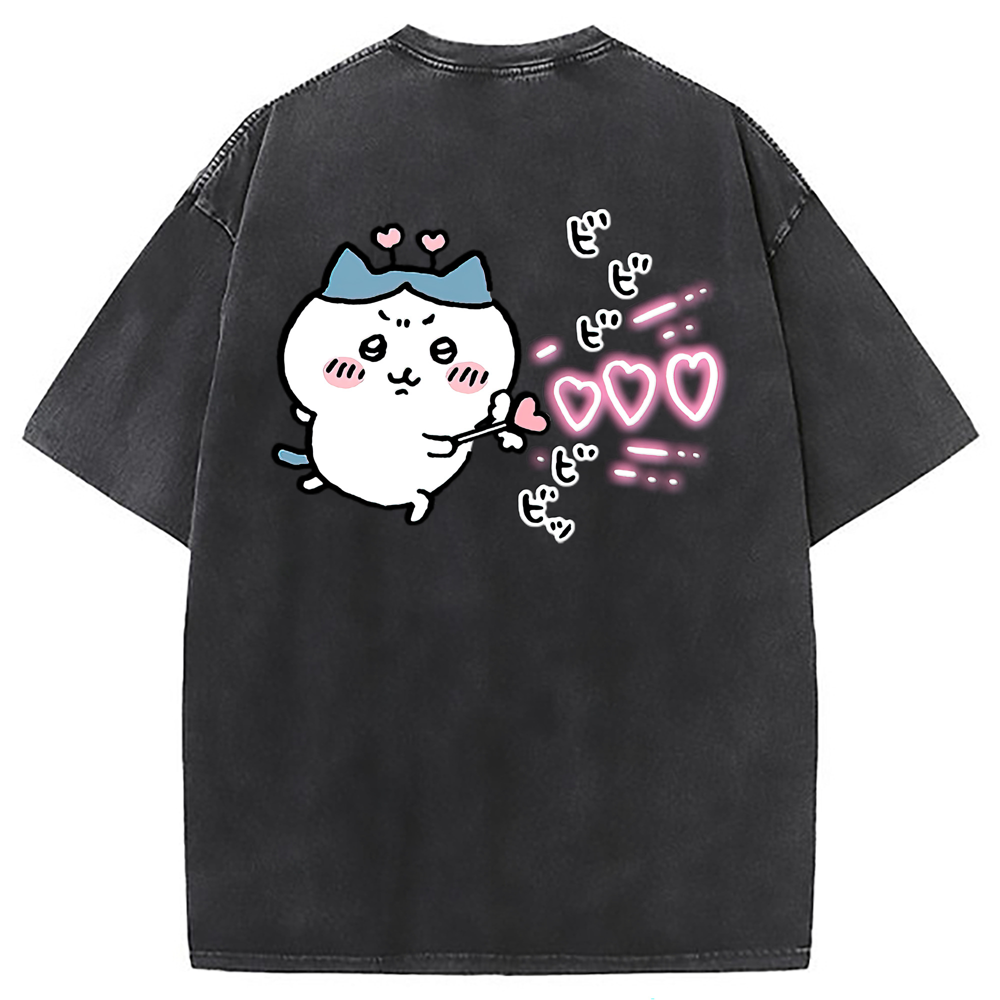 （画像用） ちいかわ ハチワレ Chii-kawa hachiware 綿100% ヴィンテージ風 半袖Tシャツ（背面プリント）