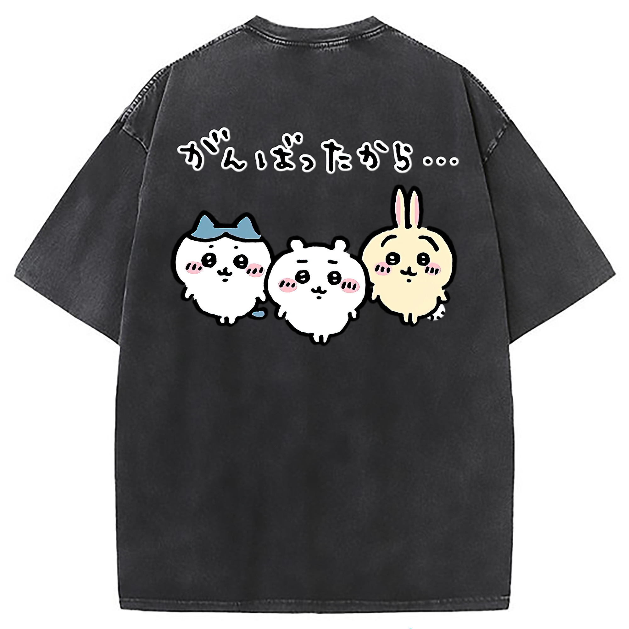 （画像用） ちいかわ ハチワレ Chii-kawa hachiware 綿100% ヴィンテージ風 半袖Tシャツ（背面プリント）