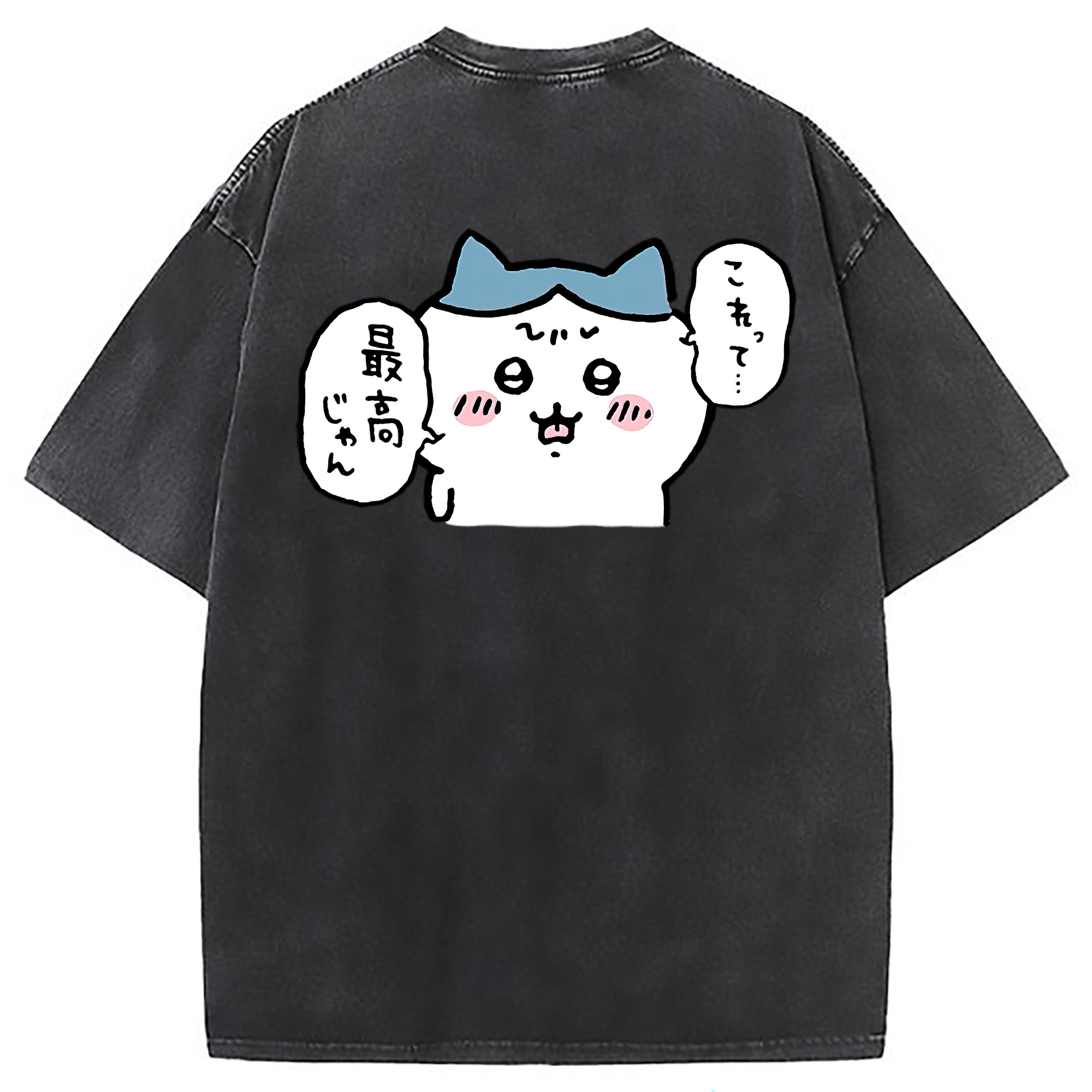 （画像用） ちいかわ ハチワレ Chii-kawa hachiware 綿100% ヴィンテージ風 半袖Tシャツ（背面プリント）