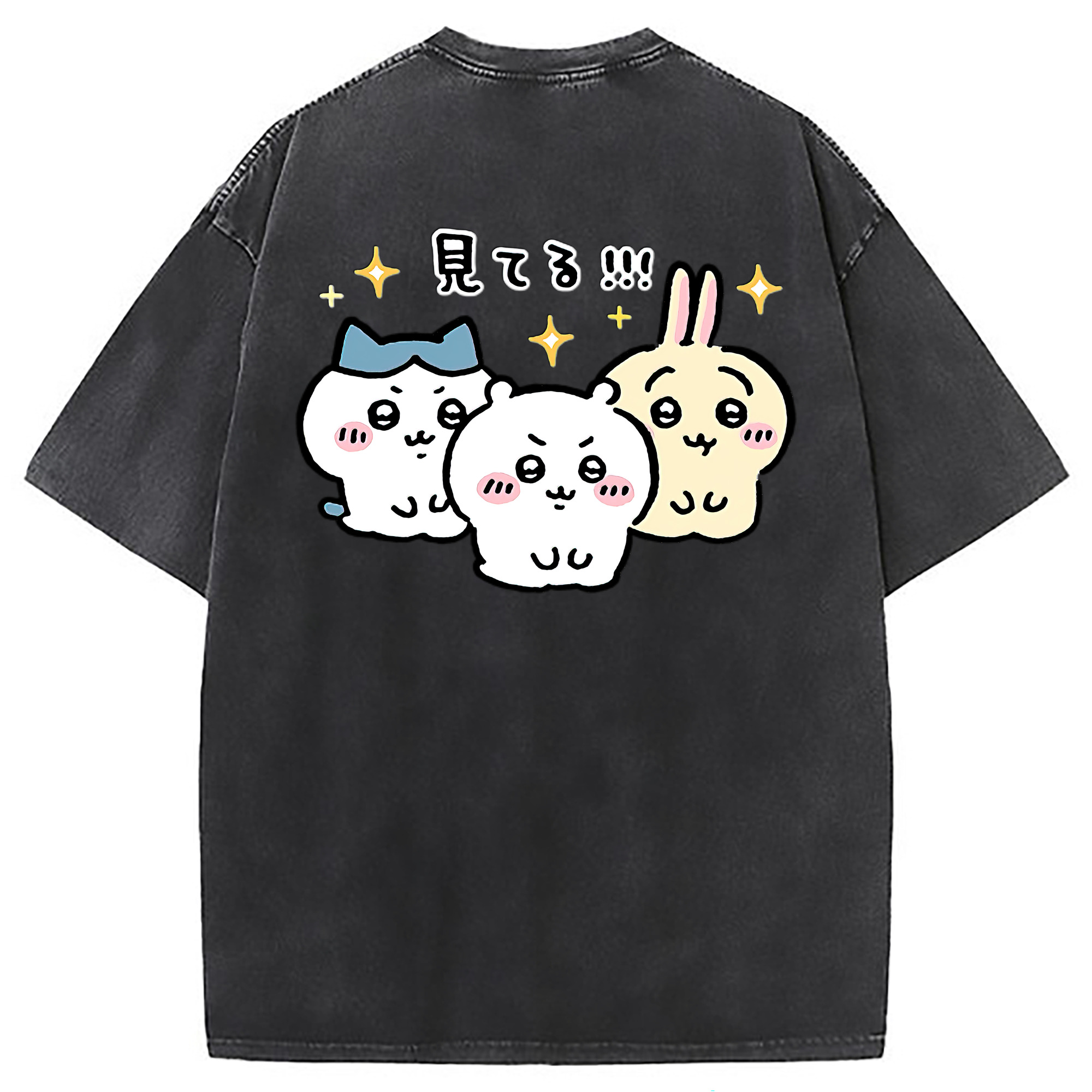 （画像用） ちいかわ ハチワレ Chii-kawa hachiware 綿100% ヴィンテージ風 半袖Tシャツ（背面プリント）