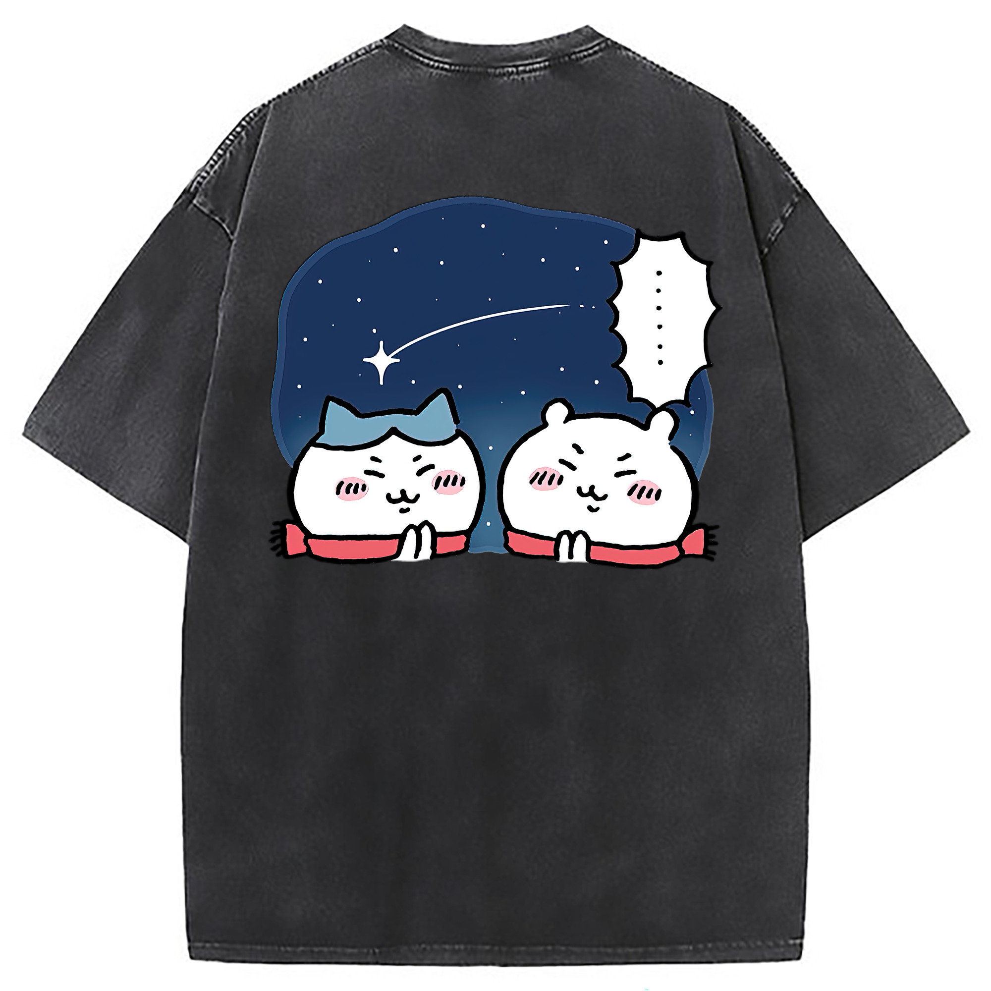 （画像用） ちいかわ ハチワレ Chii-kawa hachiware 綿100% ヴィンテージ風 半袖Tシャツ（背面プリント）