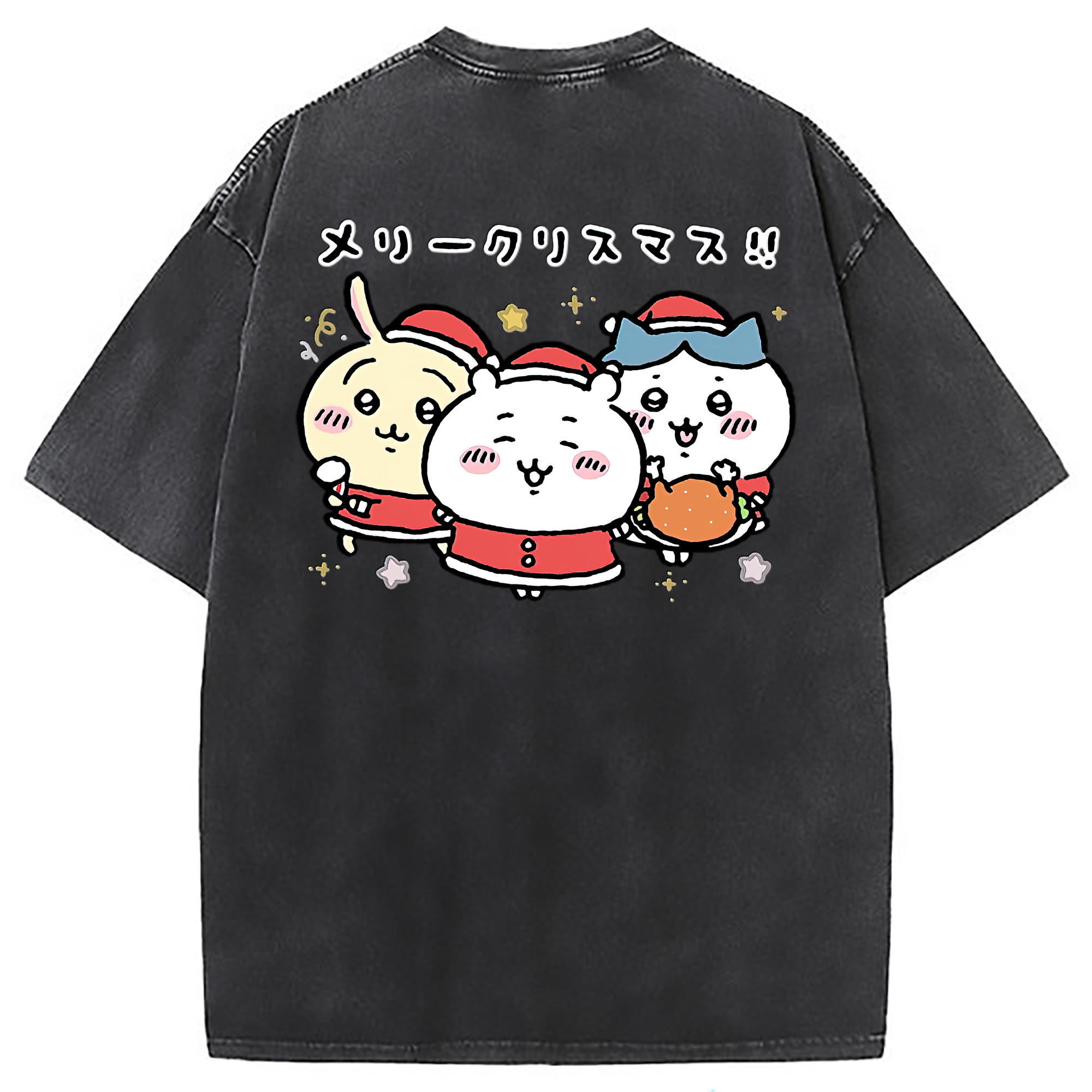 （画像用） ちいかわ ハチワレ Chii-kawa hachiware 綿100% ヴィンテージ風 半袖Tシャツ（背面プリント）
