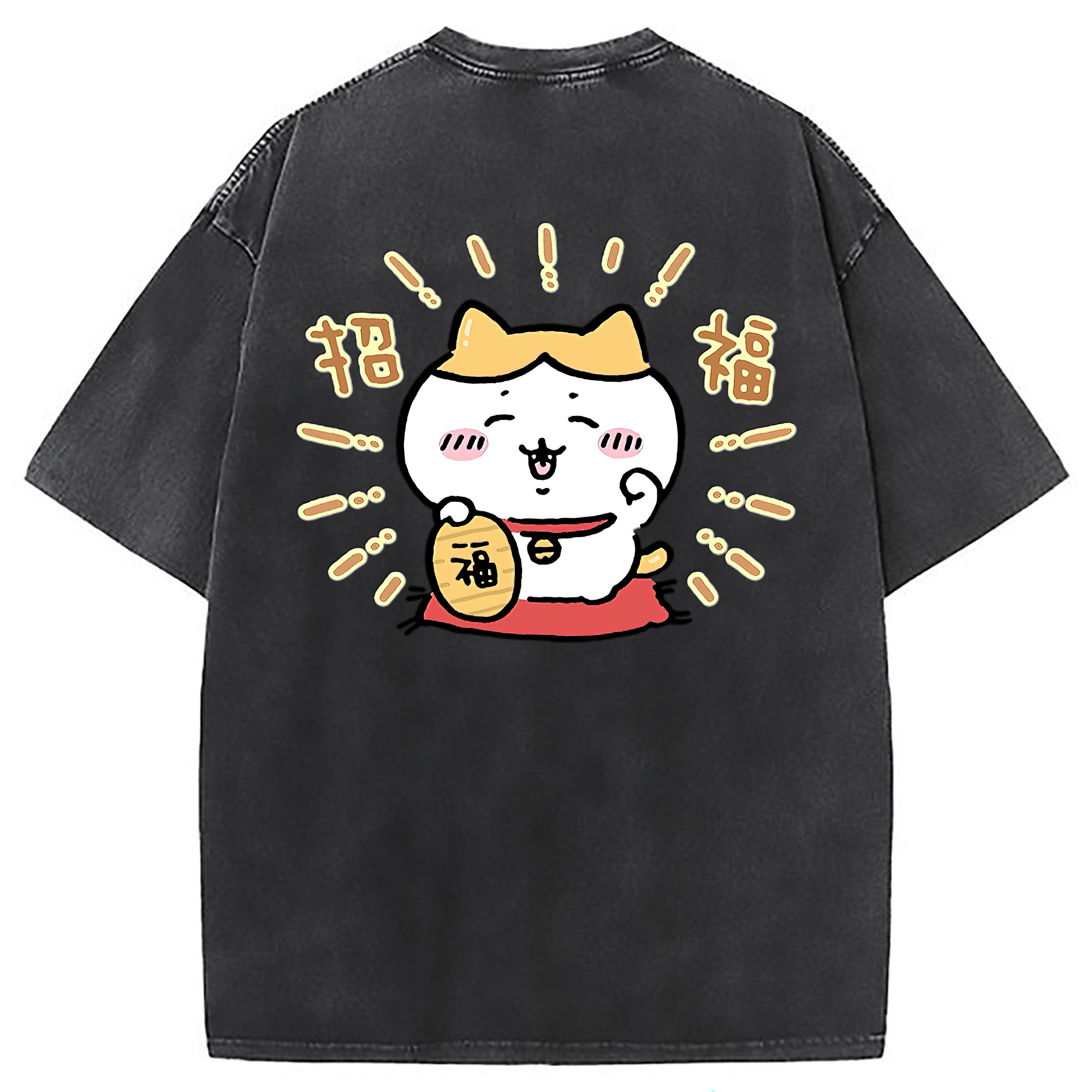 （画像用） ちいかわ ハチワレ Chii-kawa hachiware 綿100% ヴィンテージ風 半袖Tシャツ（背面プリント）