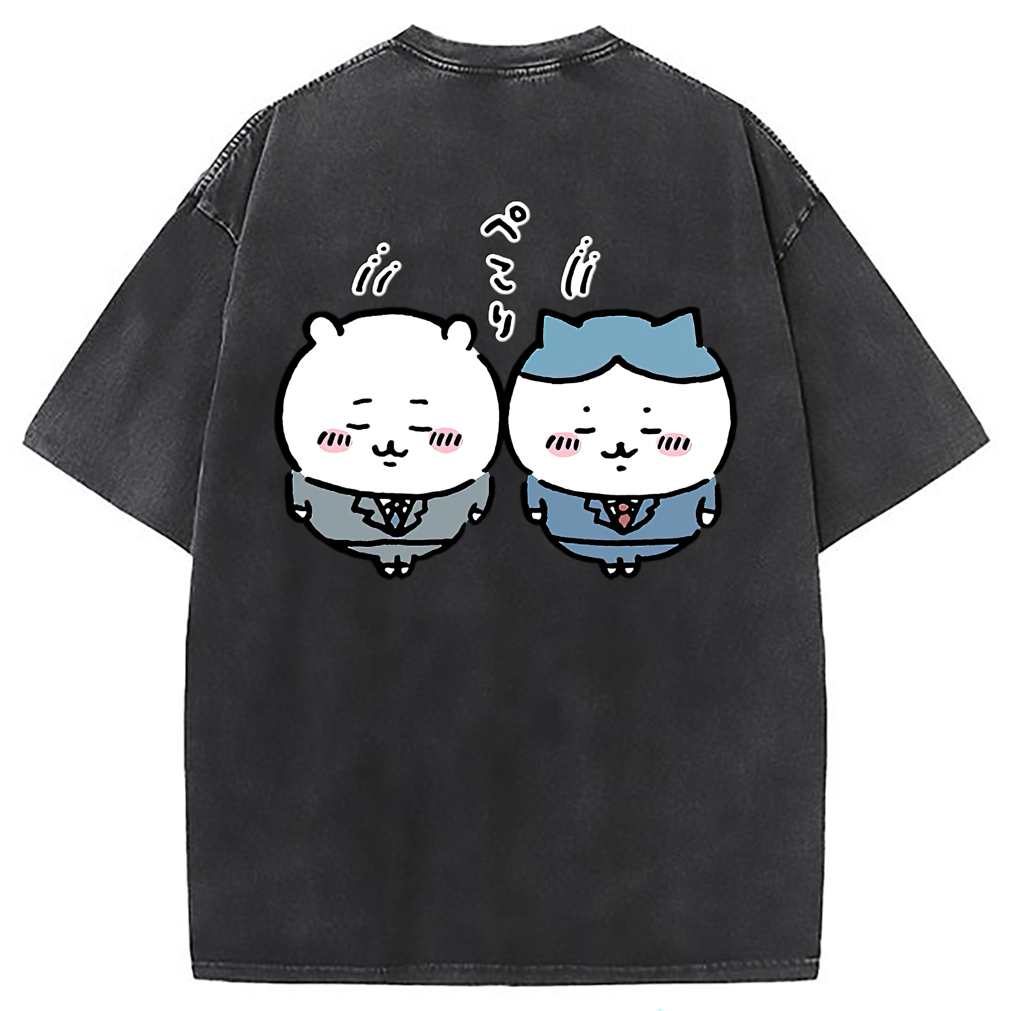 （画像用） ちいかわ ハチワレ Chii-kawa hachiware 綿100% ヴィンテージ風 半袖Tシャツ（背面プリント）