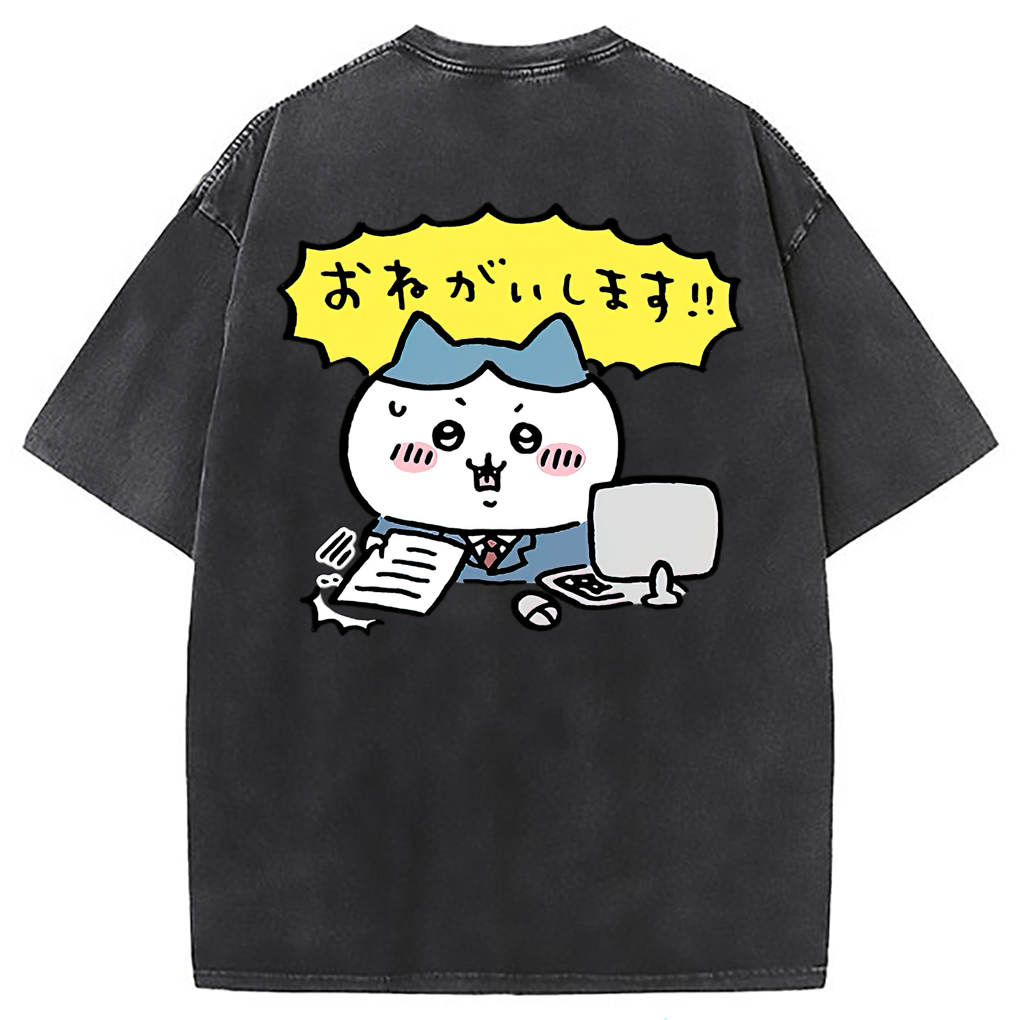 （画像用） ちいかわ ハチワレ Chii-kawa hachiware 綿100% ヴィンテージ風 半袖Tシャツ（背面プリント）