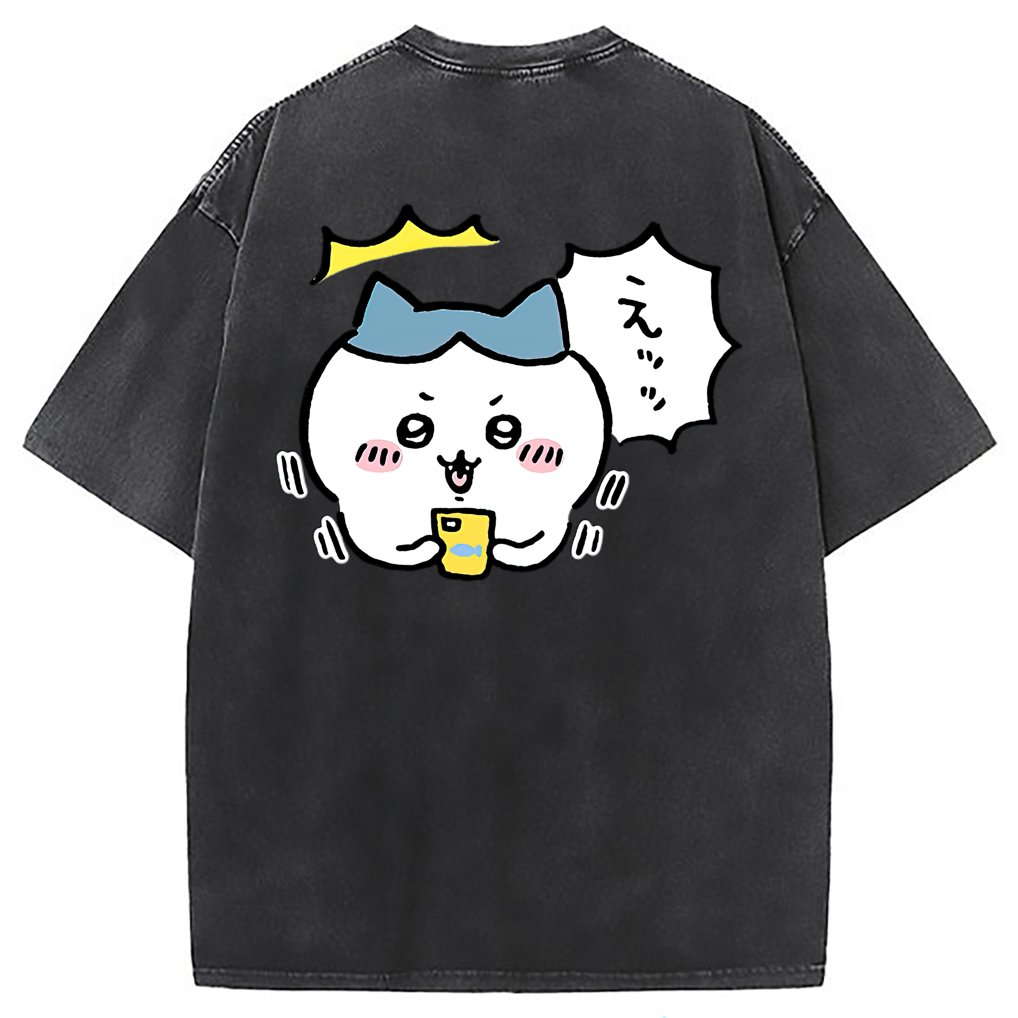 （画像用） ちいかわ ハチワレ Chii-kawa hachiware 綿100% ヴィンテージ風 半袖Tシャツ（背面プリント）