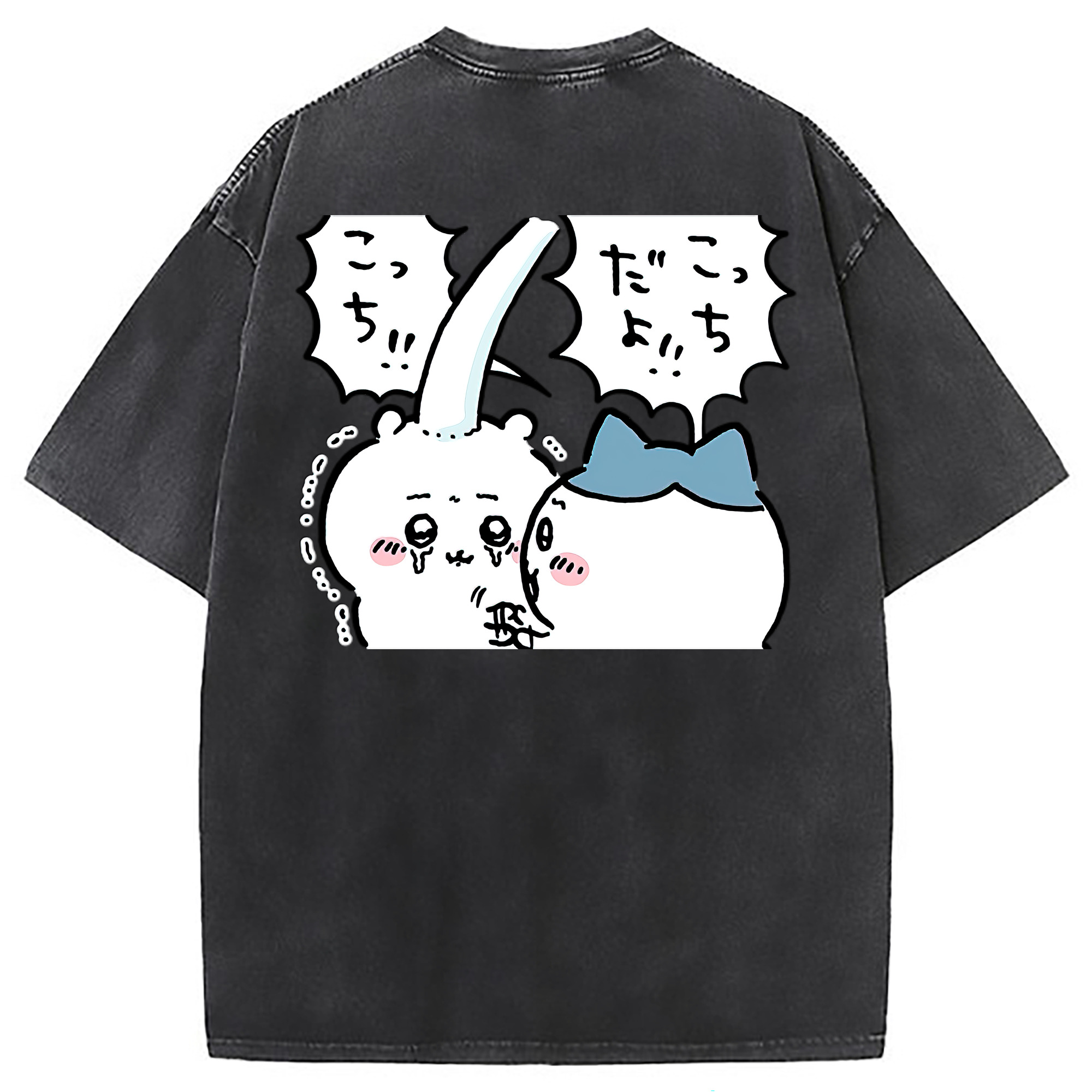 （画像用） ちいかわ ハチワレ Chii-kawa hachiware 綿100% ヴィンテージ風 半袖Tシャツ（背面プリント）