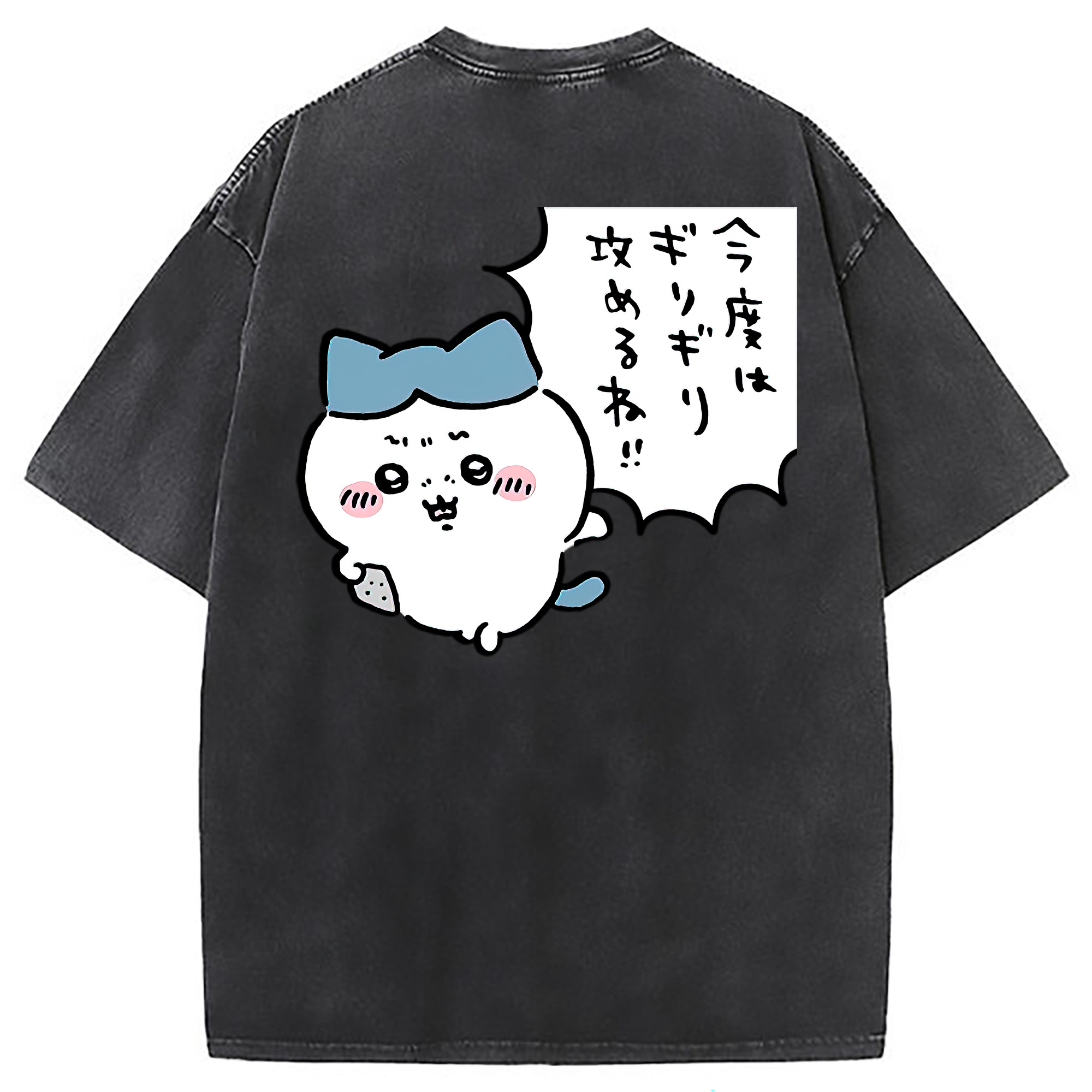 （画像用） ちいかわ ハチワレ Chii-kawa hachiware 綿100% ヴィンテージ風 半袖Tシャツ（背面プリント）