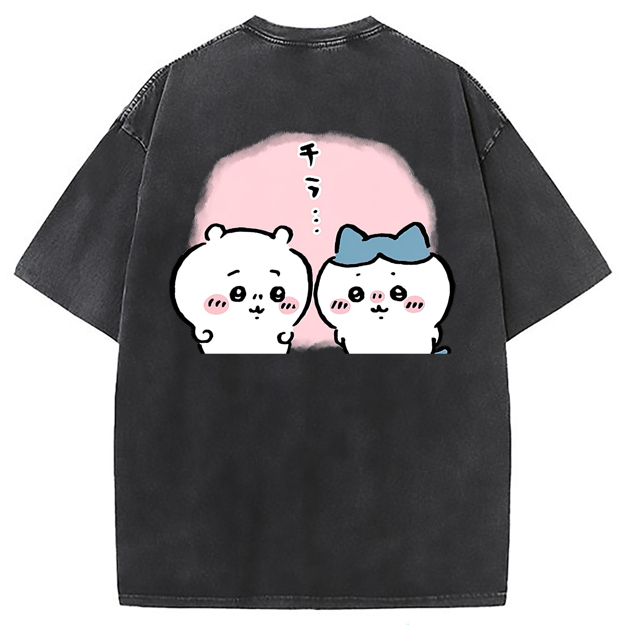 （画像用） ちいかわ ハチワレ Chii-kawa hachiware 綿100% ヴィンテージ風 半袖Tシャツ（背面プリント）