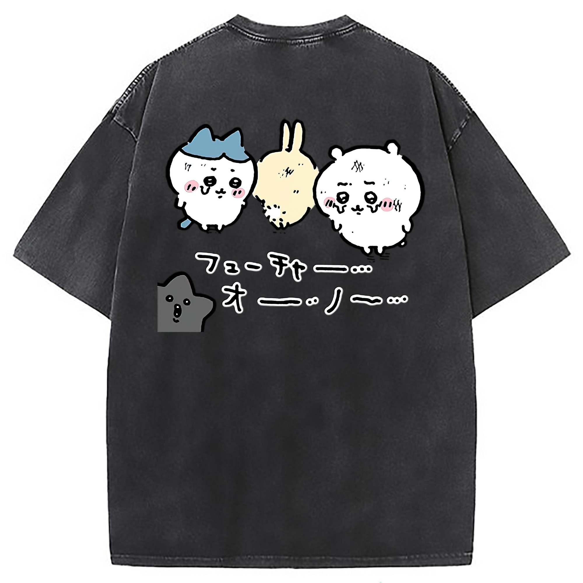 （画像用） ちいかわ ハチワレ Chii-kawa hachiware 綿100% ヴィンテージ風 半袖Tシャツ（背面プリント）