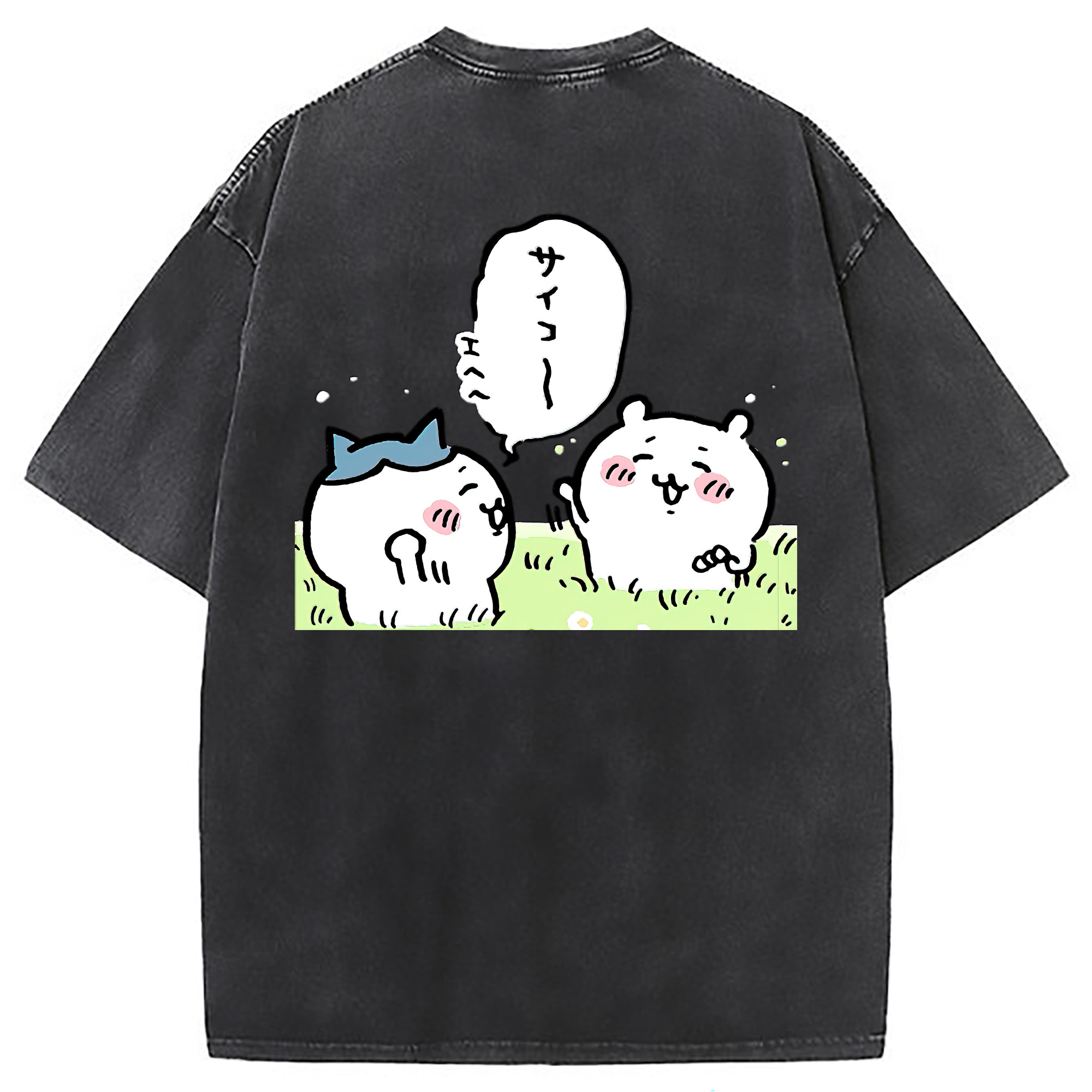 （画像用） ちいかわ ちいかわ Chii-kawa chiikawa 綿100% ヴィンテージ風 半袖Tシャツ（背面プリント）