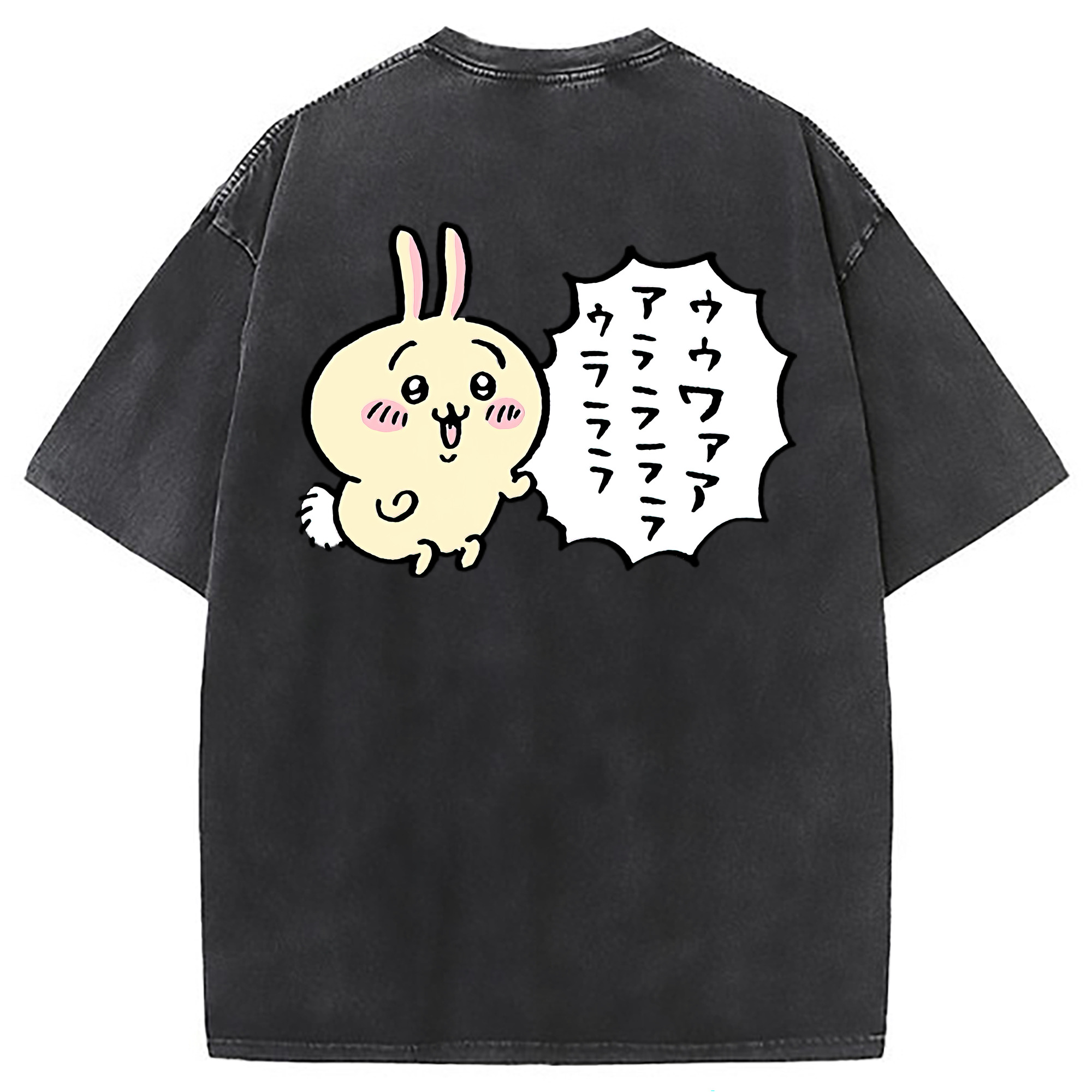 （画像用） ちいかわ うさぎ Chii-kawa usagi 綿100% ヴィンテージ風 半袖Tシャツ（背面プリント）
