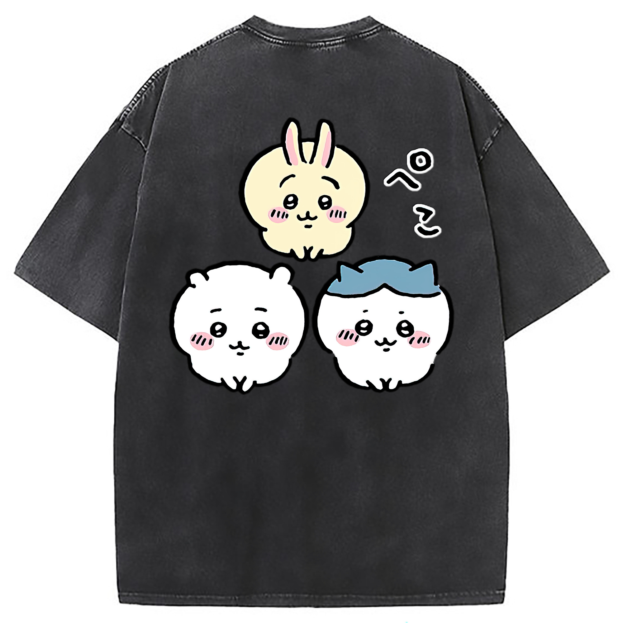 （画像用） ちいかわ うさぎ Chii-kawa usagi 綿100% ヴィンテージ風 半袖Tシャツ（背面プリント）