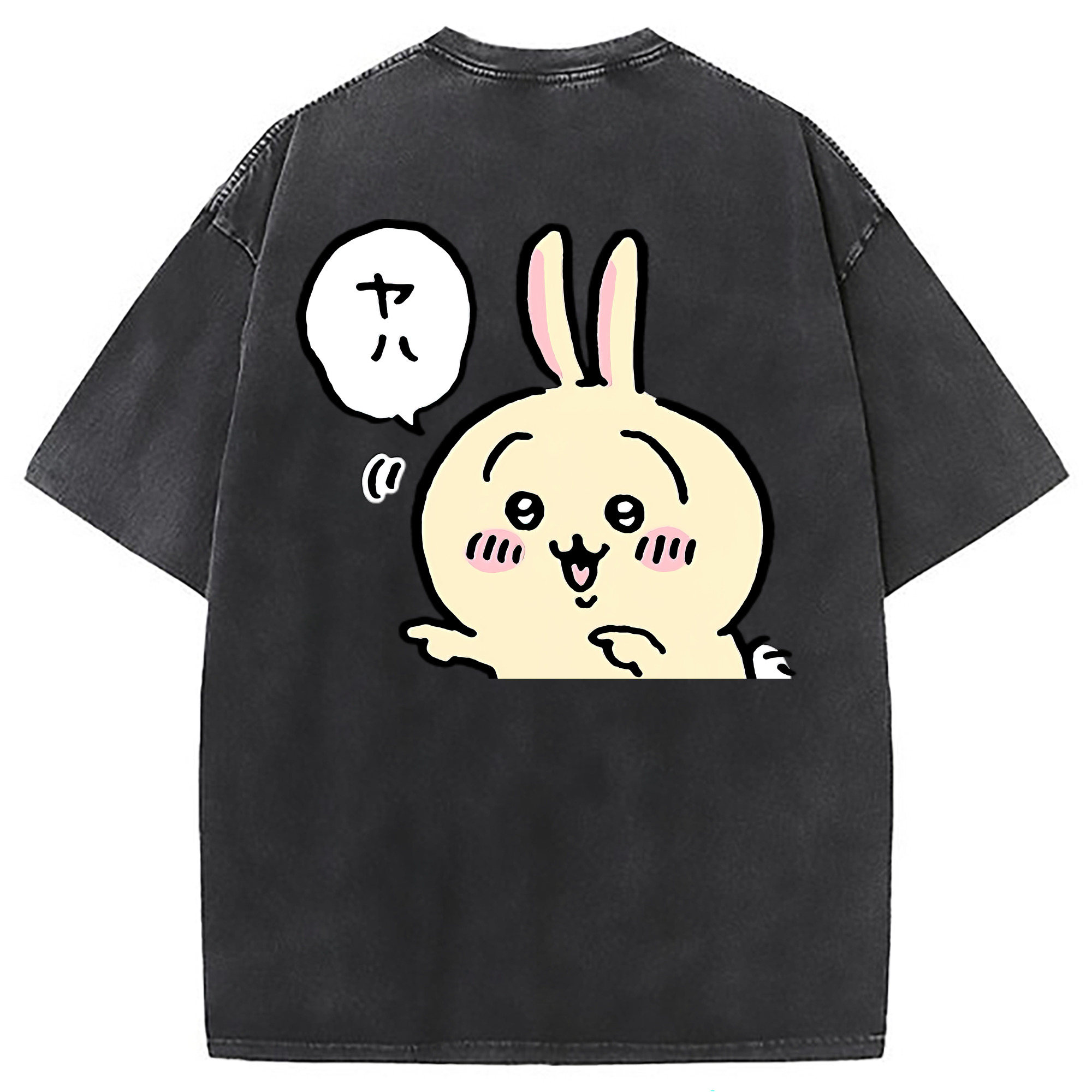 （画像用） ちいかわ うさぎ Chii-kawa usagi 綿100% ヴィンテージ風 半袖Tシャツ（背面プリント）