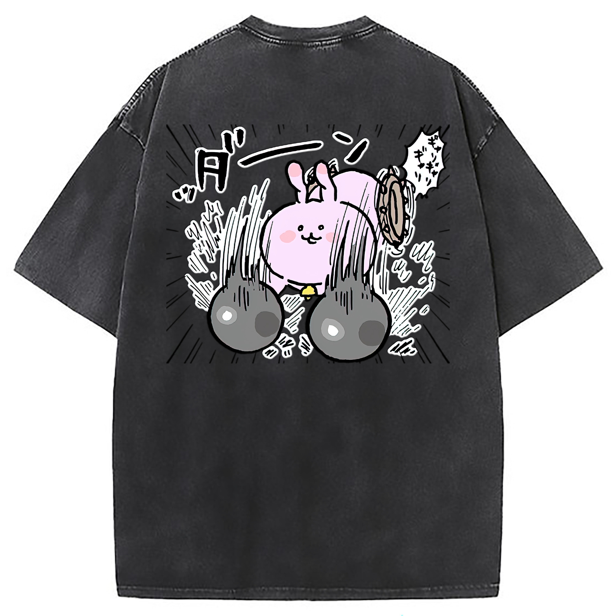 （画像用） ちいかわ うさぎ Chii-kawa usagi 綿100% ヴィンテージ風 半袖Tシャツ（背面プリント）