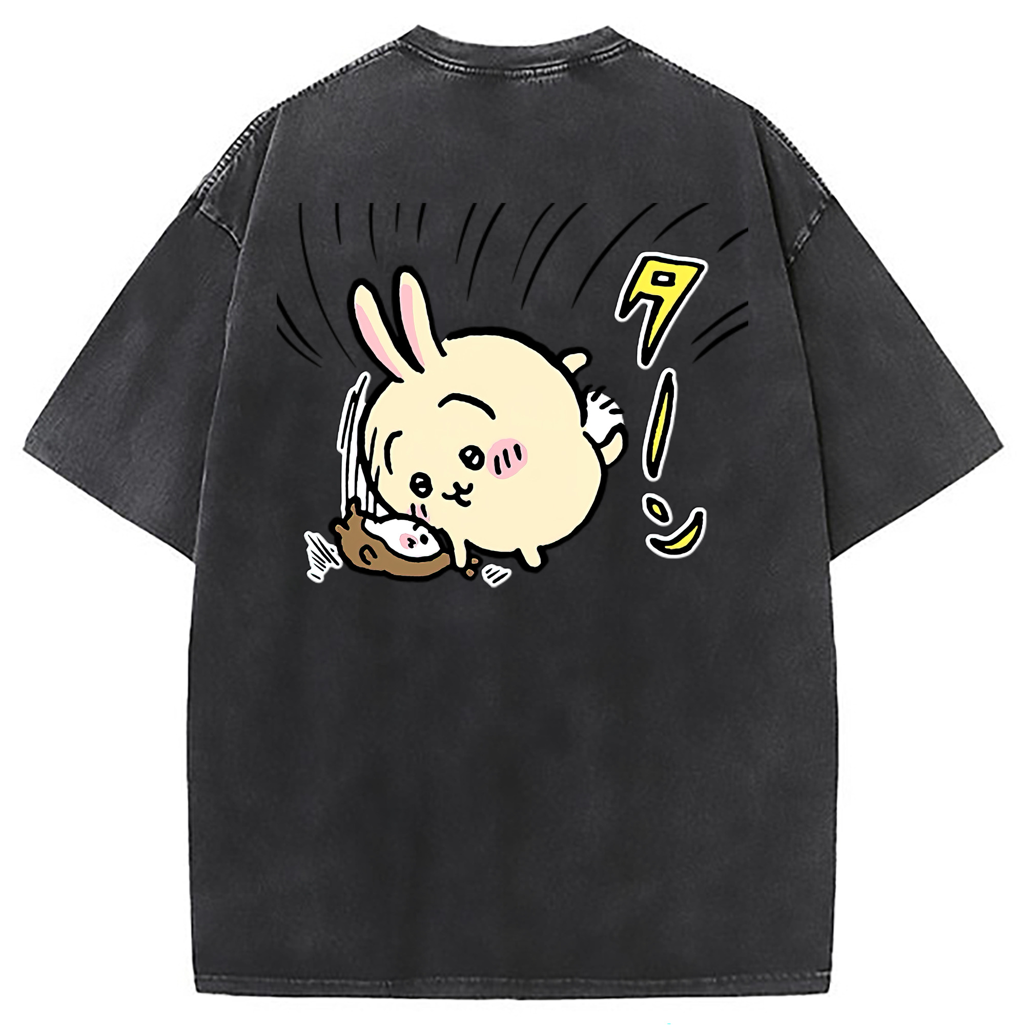 （画像用） ちいかわ うさぎ Chii-kawa usagi 綿100% ヴィンテージ風 半袖Tシャツ（背面プリント）