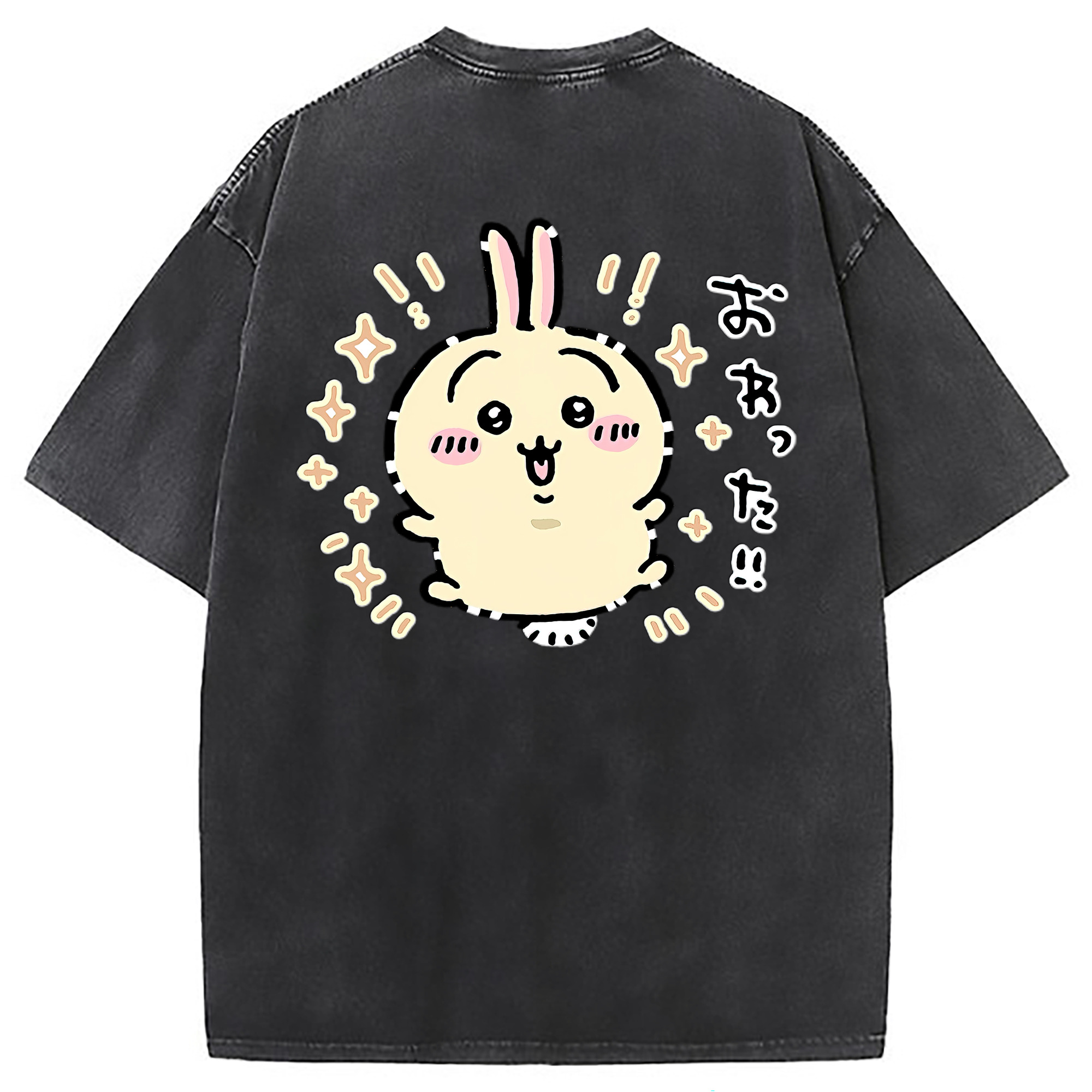 （画像用） ちいかわ うさぎ Chii-kawa usagi 綿100% ヴィンテージ風 半袖Tシャツ（背面プリント）
