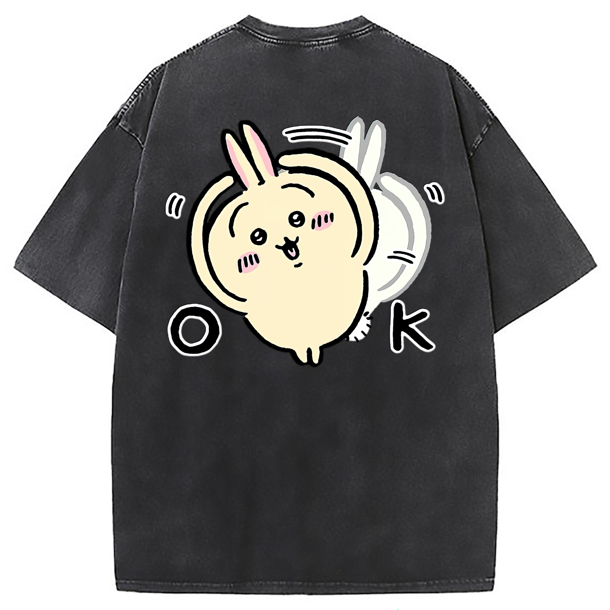 （画像用） ちいかわ うさぎ Chii-kawa usagi 綿100% ヴィンテージ風 半袖Tシャツ（背面プリント）