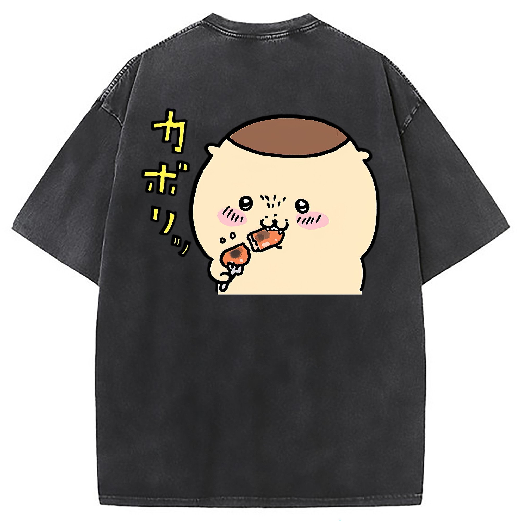 （画像用） ちいかわ くりまんじゅう Chii-kawa kuri manjū 綿100% ヴィンテージ風 半袖Tシャツ（背面プリント）