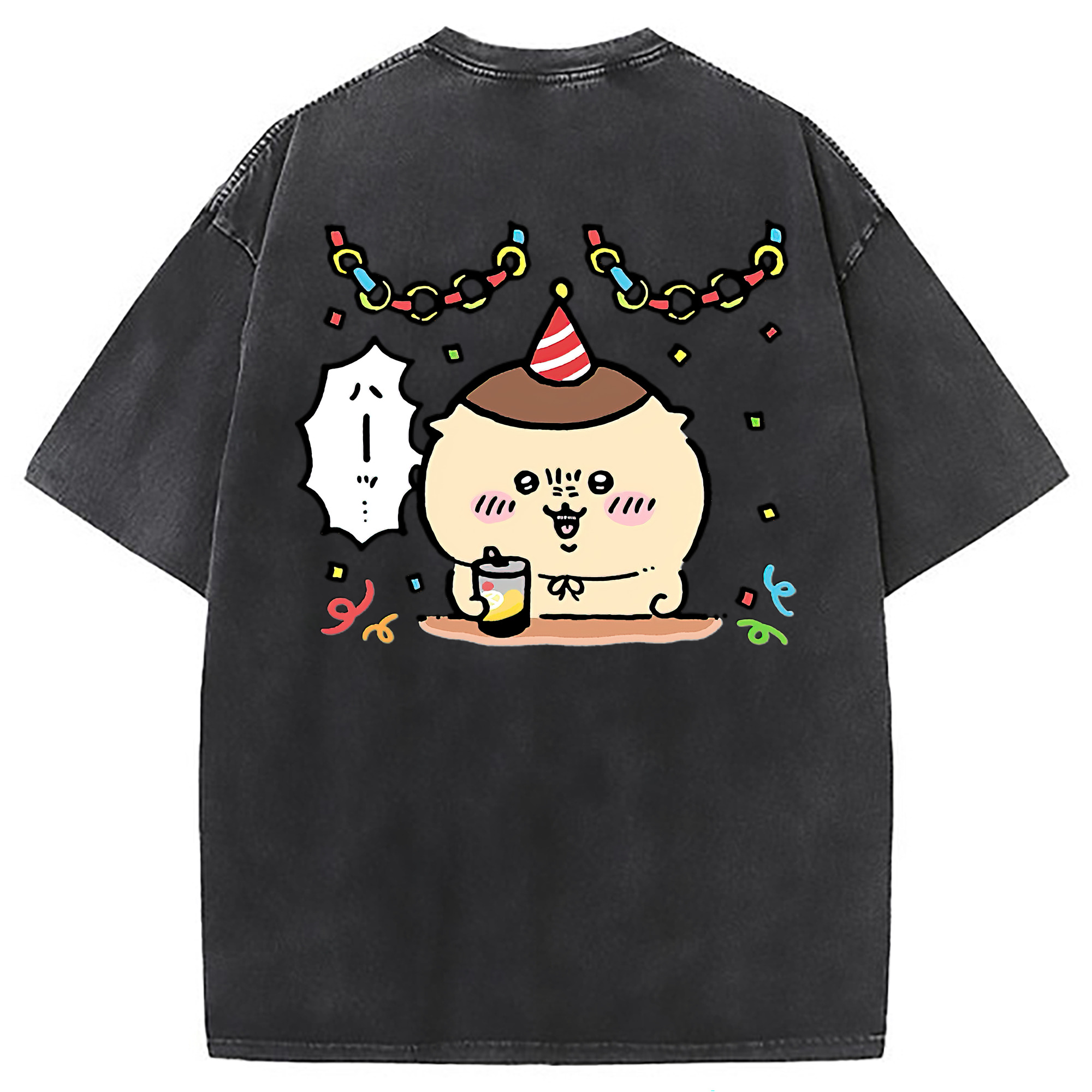 （画像用） ちいかわ くりまんじゅう Chii-kawa kuri manjū 綿100% ヴィンテージ風 半袖Tシャツ（背面プリント）
