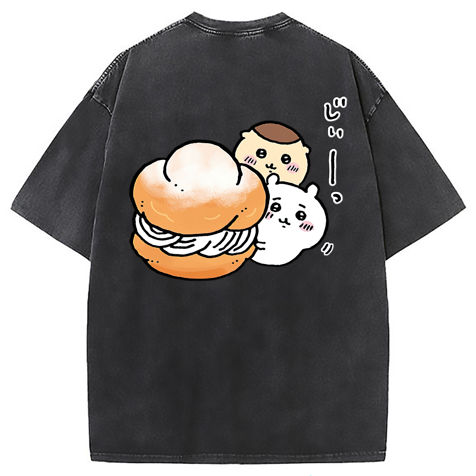 （画像用） ちいかわ くりまんじゅう Chii-kawa kuri manjū 綿100% ヴィンテージ風 半袖Tシャツ（背面プリント）