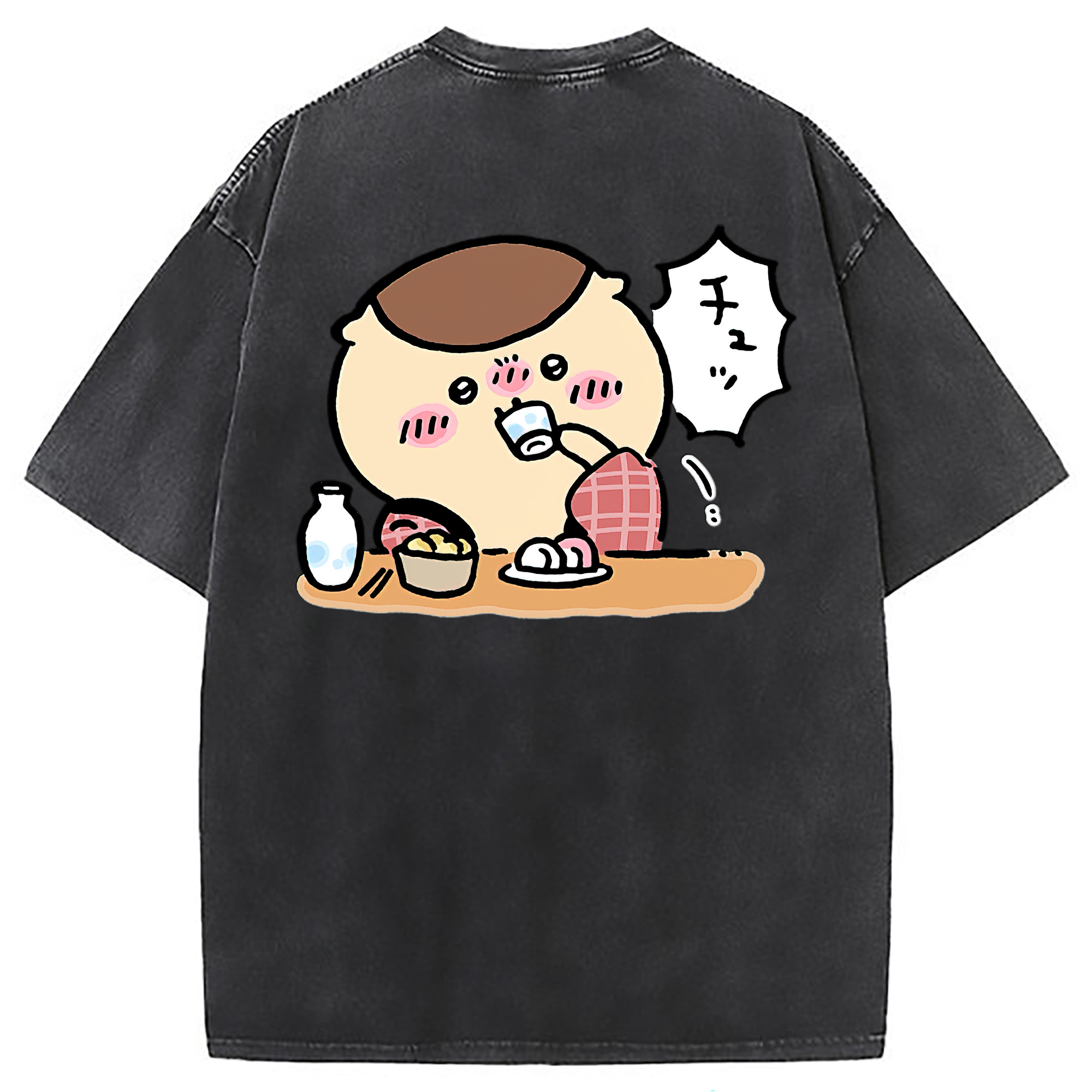 （画像用） ちいかわ くりまんじゅう Chii-kawa kuri manjū 綿100% ヴィンテージ風 半袖Tシャツ（背面プリント）