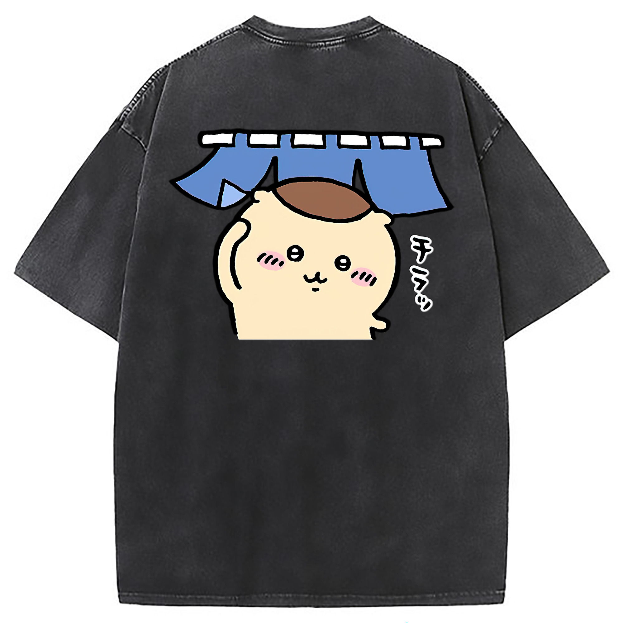 （画像用） ちいかわ くりまんじゅう Chii-kawa kuri manjū 綿100% ヴィンテージ風 半袖Tシャツ（背面プリント）
