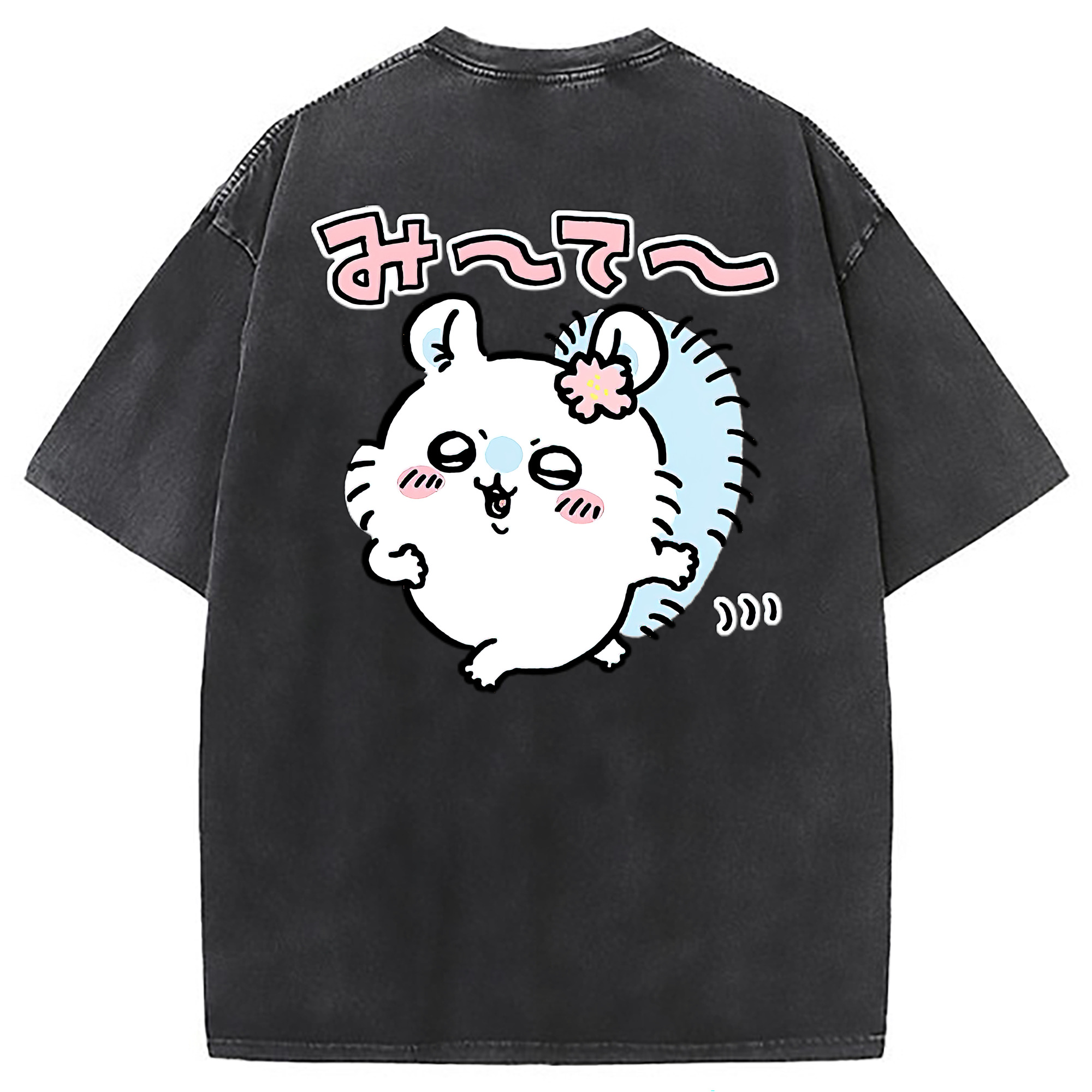 （画像用） ちいかわ モモンガ Chii-kawa Momonga 綿100% ヴィンテージ風 半袖Tシャツ（背面プリント）