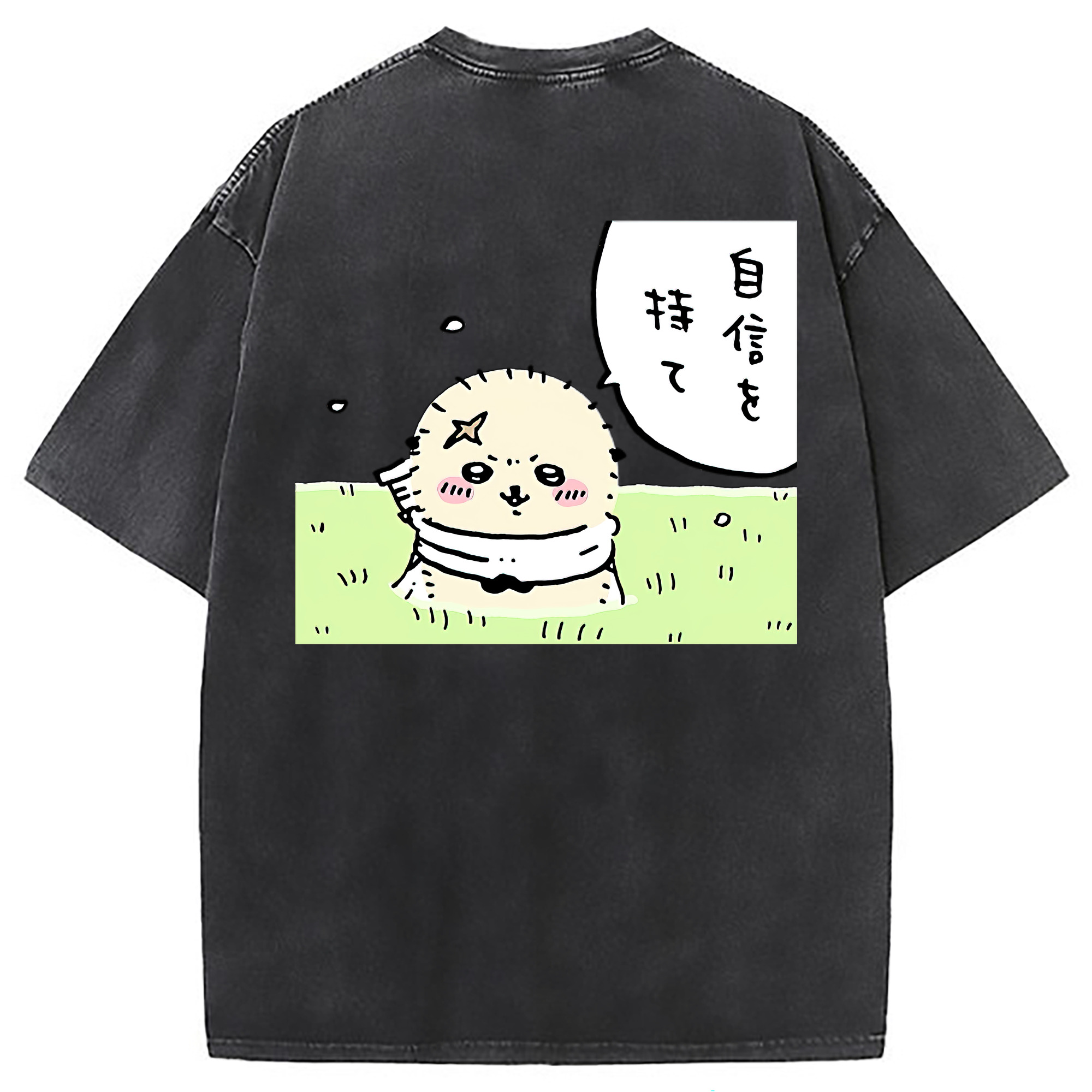 （画像用） ちいかわ ラッコ Chii-kawa Sea otter 綿100% ヴィンテージ風 半袖Tシャツ（背面プリント）