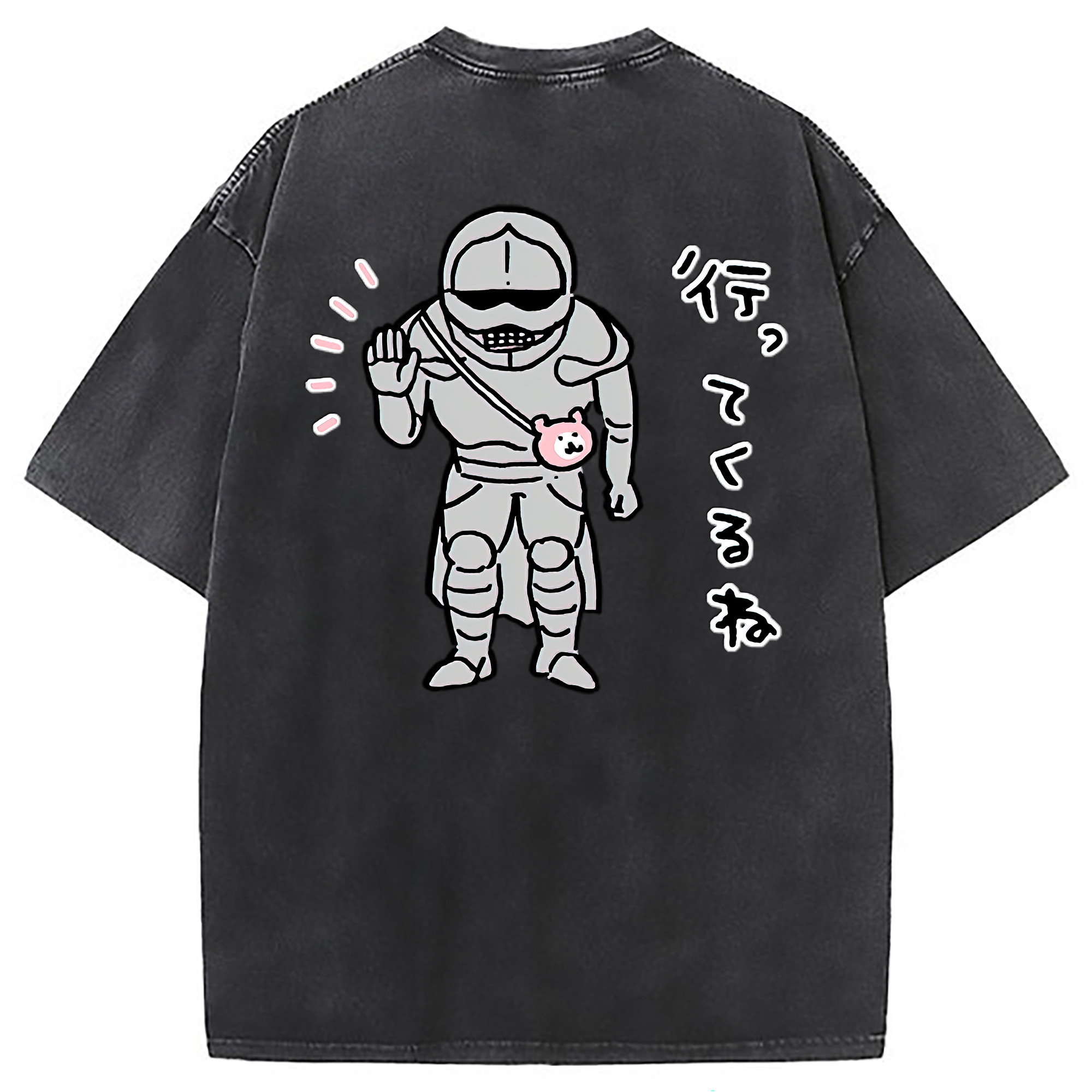 （画像用） ちいかわ 労働の鎧さん Chii-kawa Mr. Armor of Labor 綿100% ヴィンテージ風 半袖Tシャツ（背面プリント）