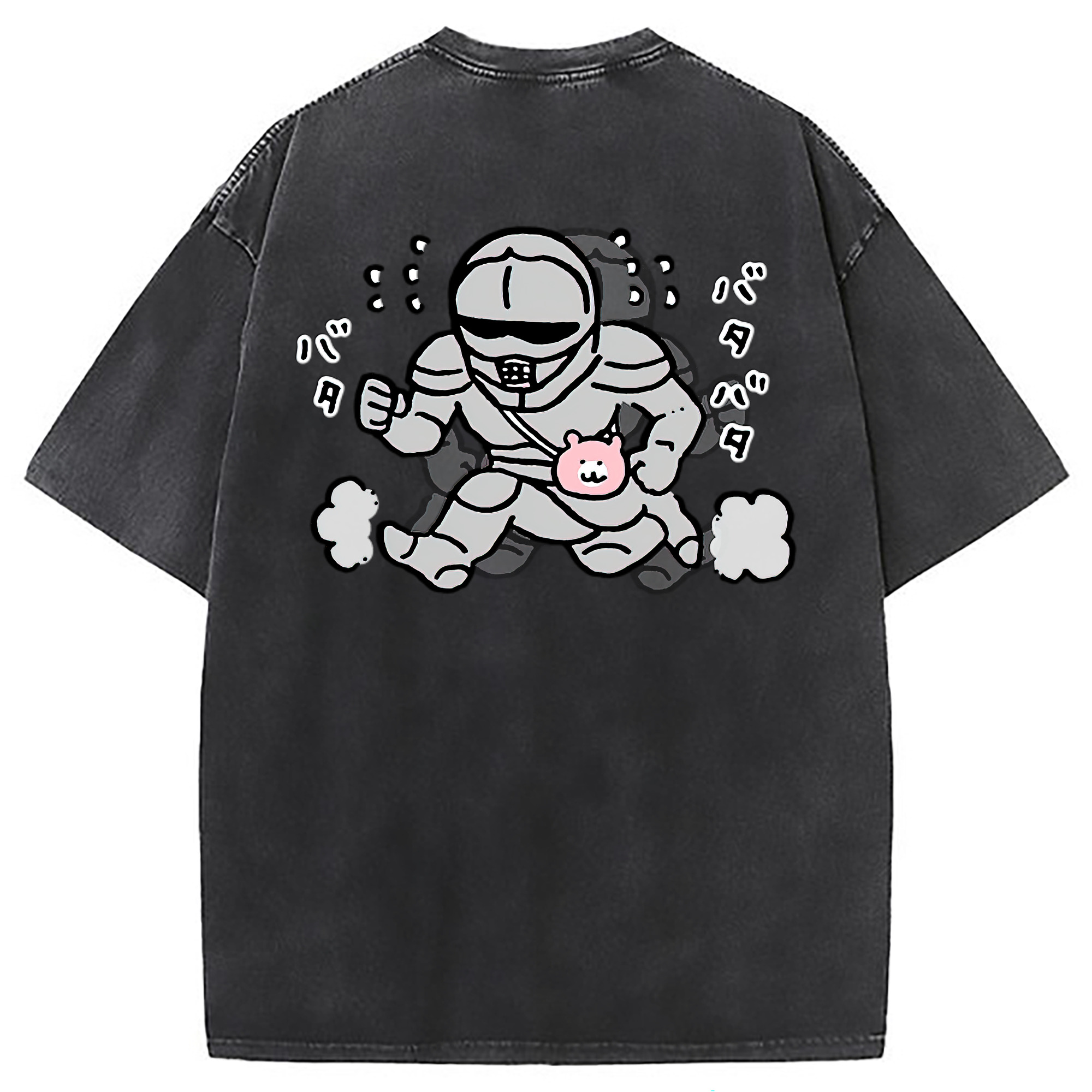 （画像用） ちいかわ 労働の鎧さん Chii-kawa Mr. Armor of Labor 綿100% ヴィンテージ風 半袖Tシャツ（背面プリント）