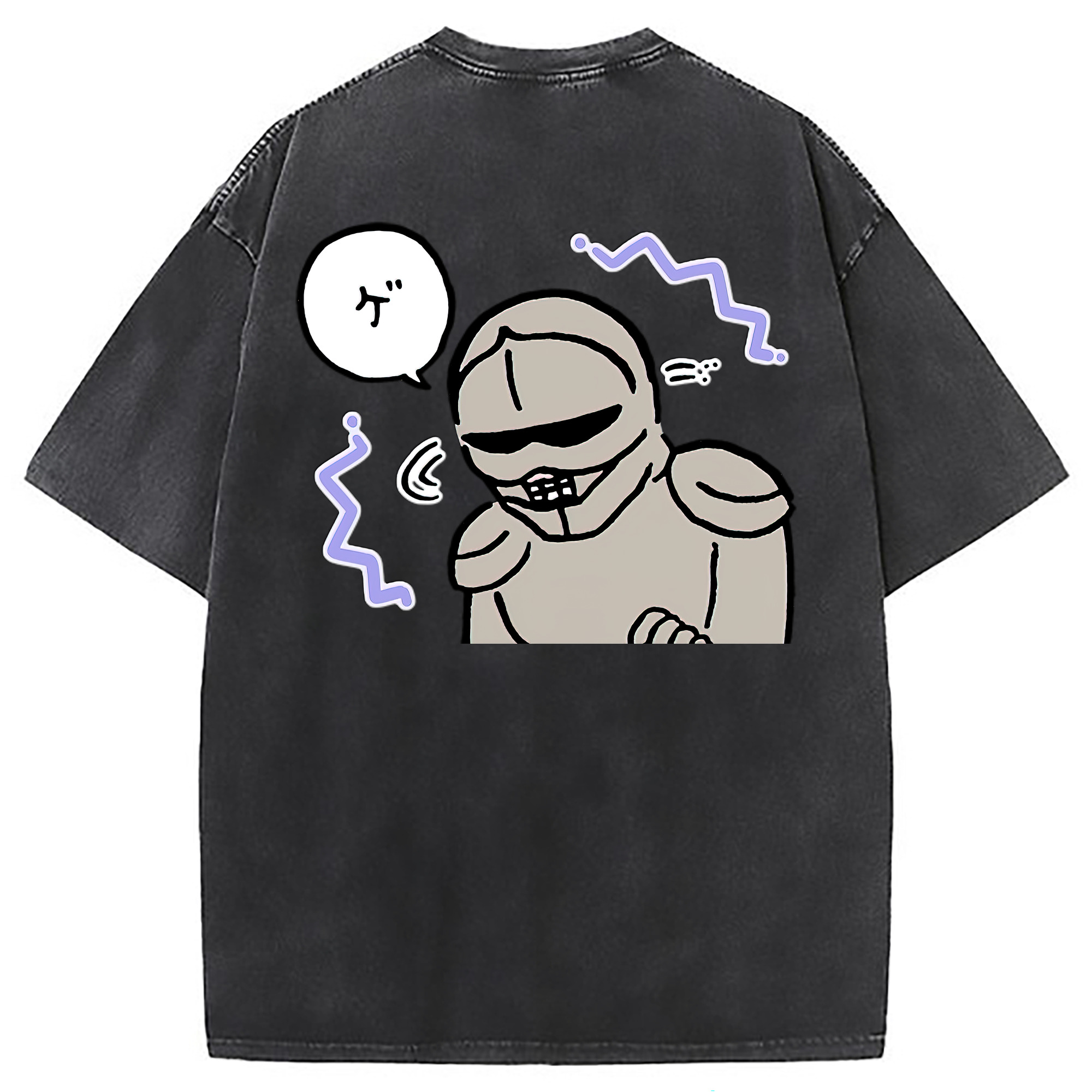 （画像用） ちいかわ 労働の鎧さん Chii-kawa Mr. Armor of Labor 綿100% ヴィンテージ風 半袖Tシャツ（背面プリント）
