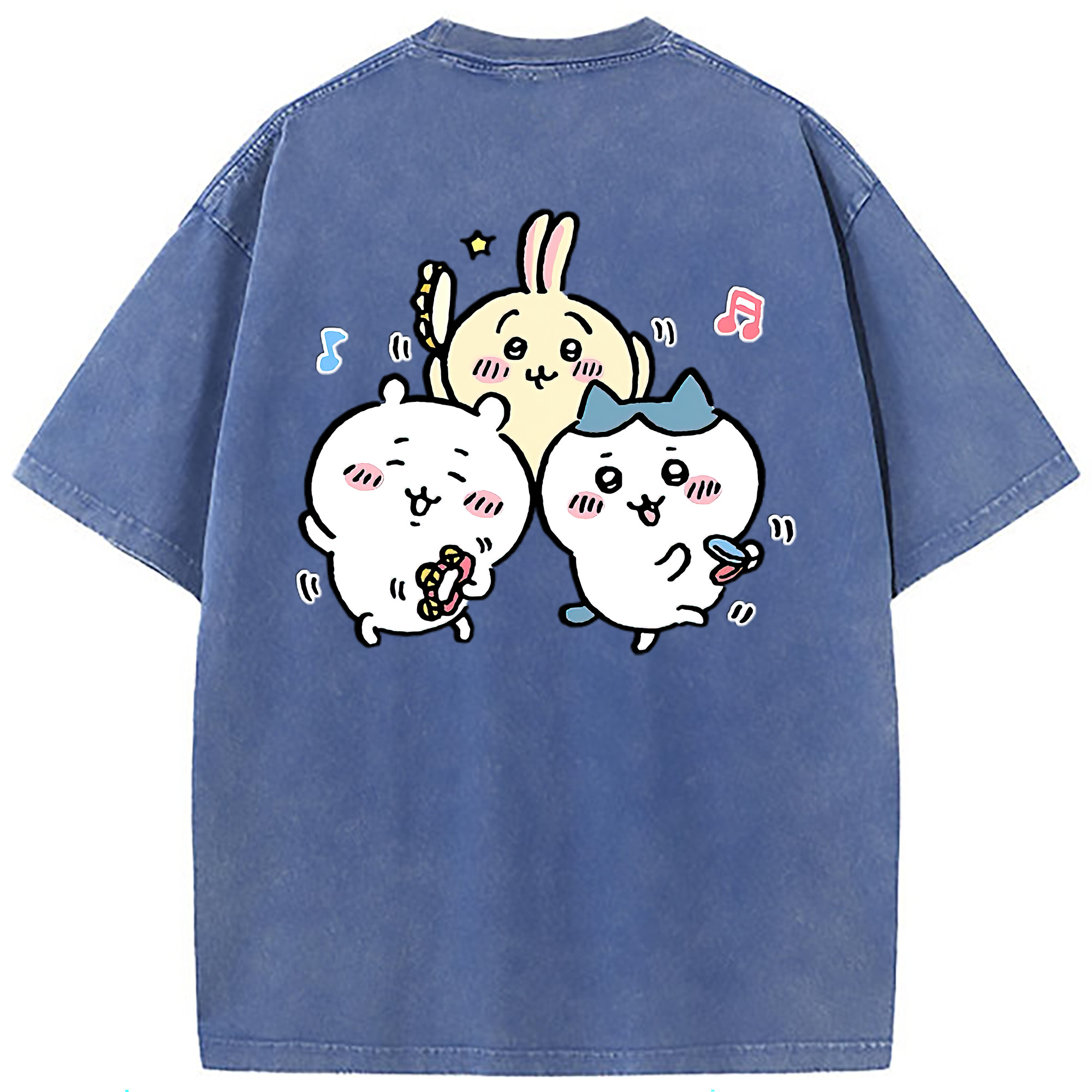 （画像用） ちいかわ ハチワレ Chii-kawa hachiware 綿100% ヴィンテージ風 半袖Tシャツ（背面プリント）