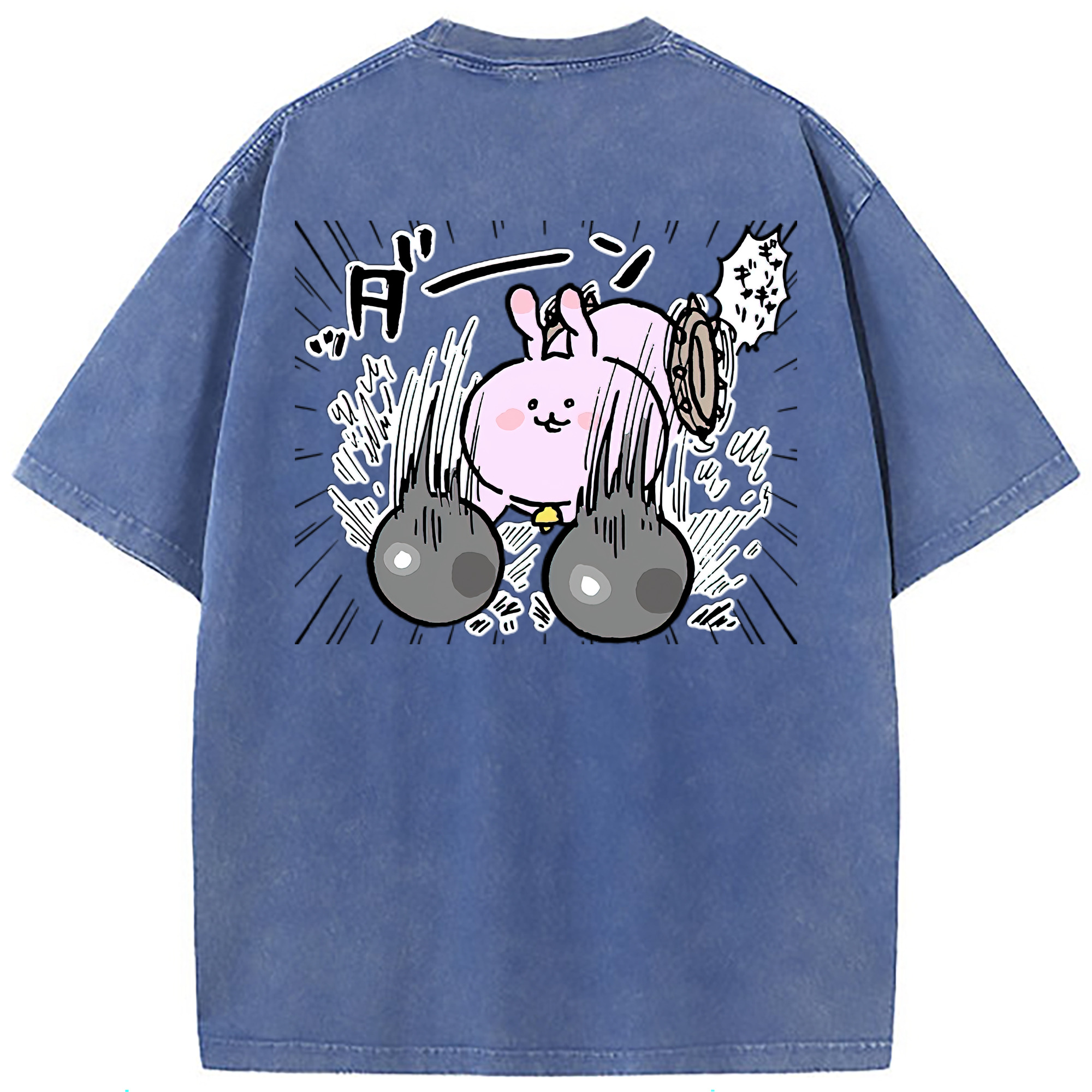（画像用） ちいかわ うさぎ Chii-kawa usagi 綿100% ヴィンテージ風 半袖Tシャツ（背面プリント）