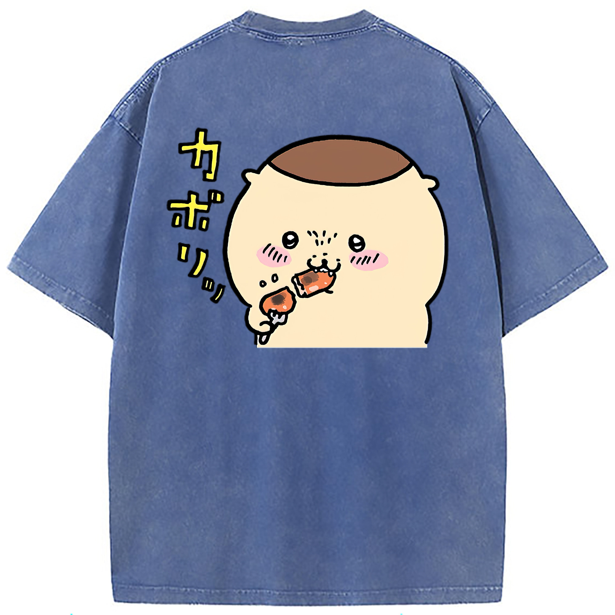 （画像用） ちいかわ くりまんじゅう Chii-kawa kuri manjū 綿100% ヴィンテージ風 半袖Tシャツ（背面プリント）