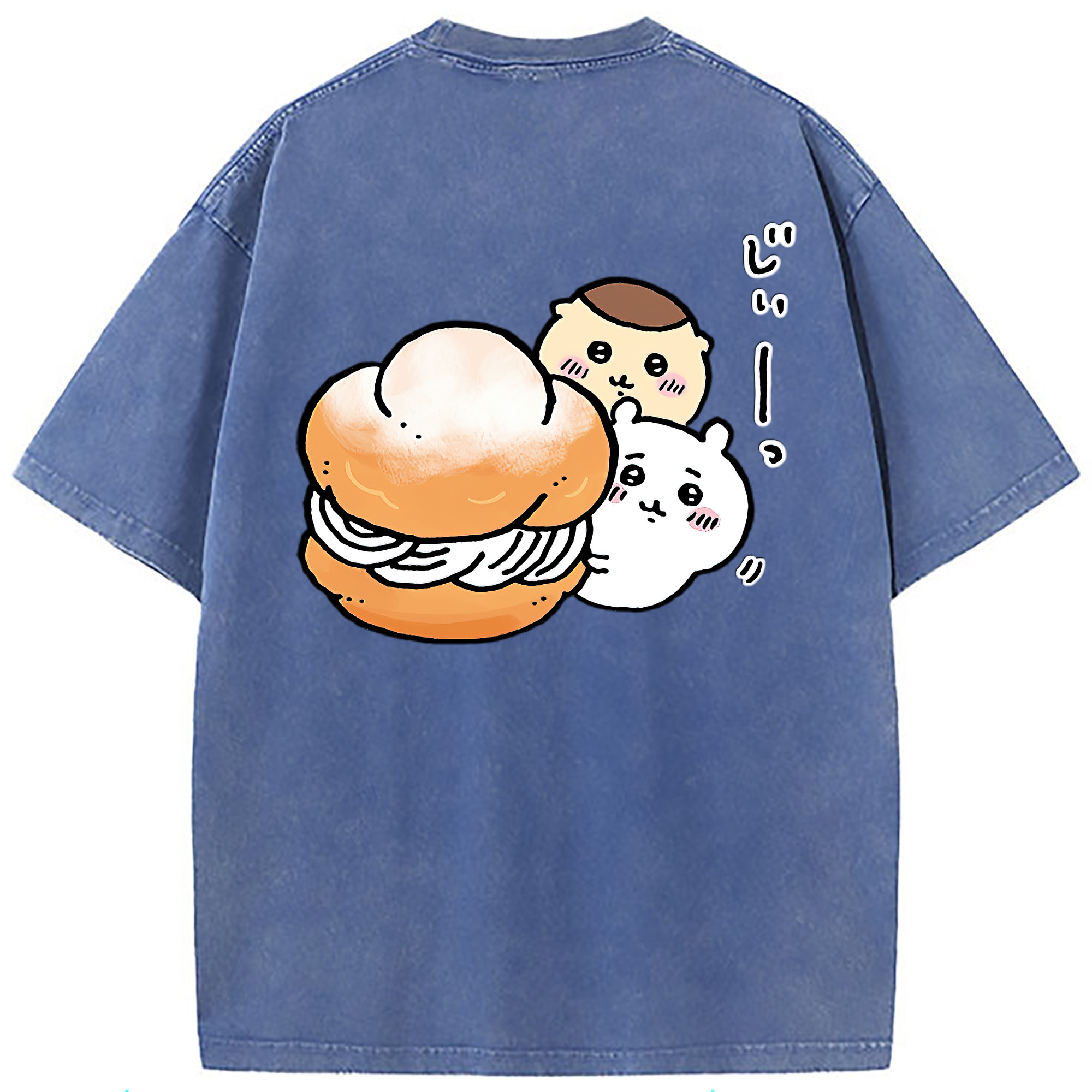 （画像用） ちいかわ くりまんじゅう Chii-kawa kuri manjū 綿100% ヴィンテージ風 半袖Tシャツ（背面プリント）