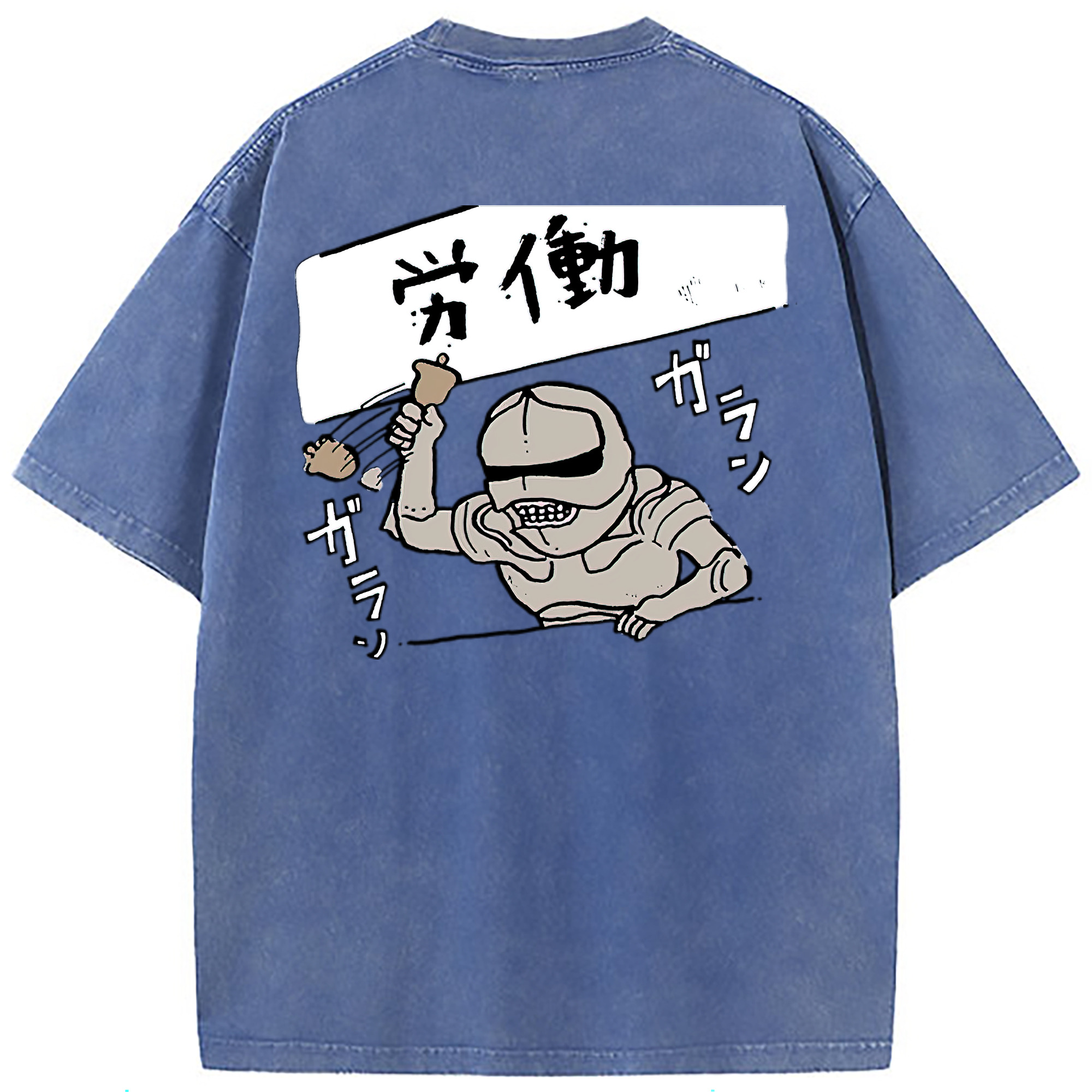 （画像用） ちいかわ 労働の鎧さん Chii-kawa Mr. Armor of Labor 綿100% ヴィンテージ風 半袖Tシャツ（背面プリント）