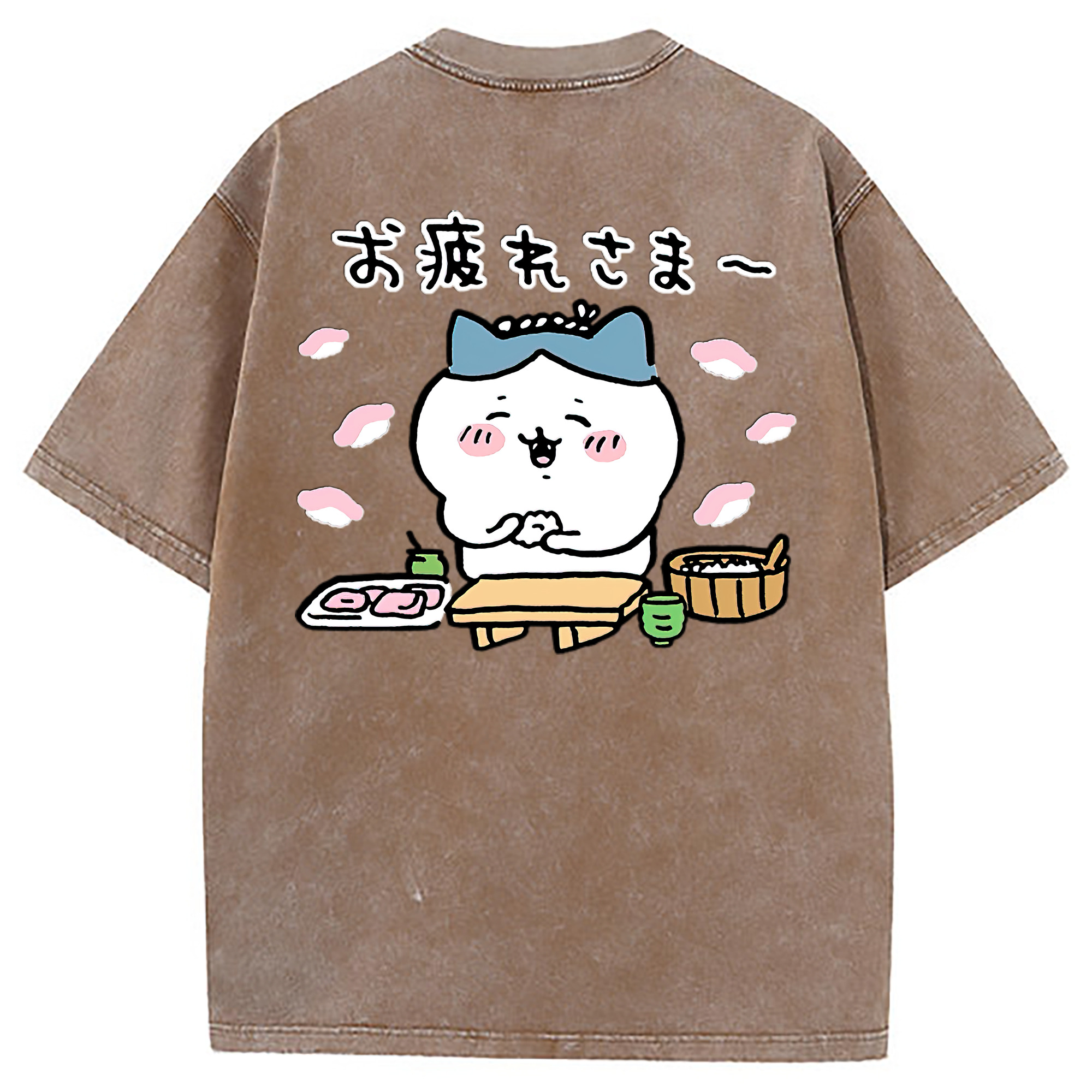 （画像用） ちいかわ ハチワレ Chii-kawa hachiware 綿100% ヴィンテージ風 半袖Tシャツ（背面プリント）