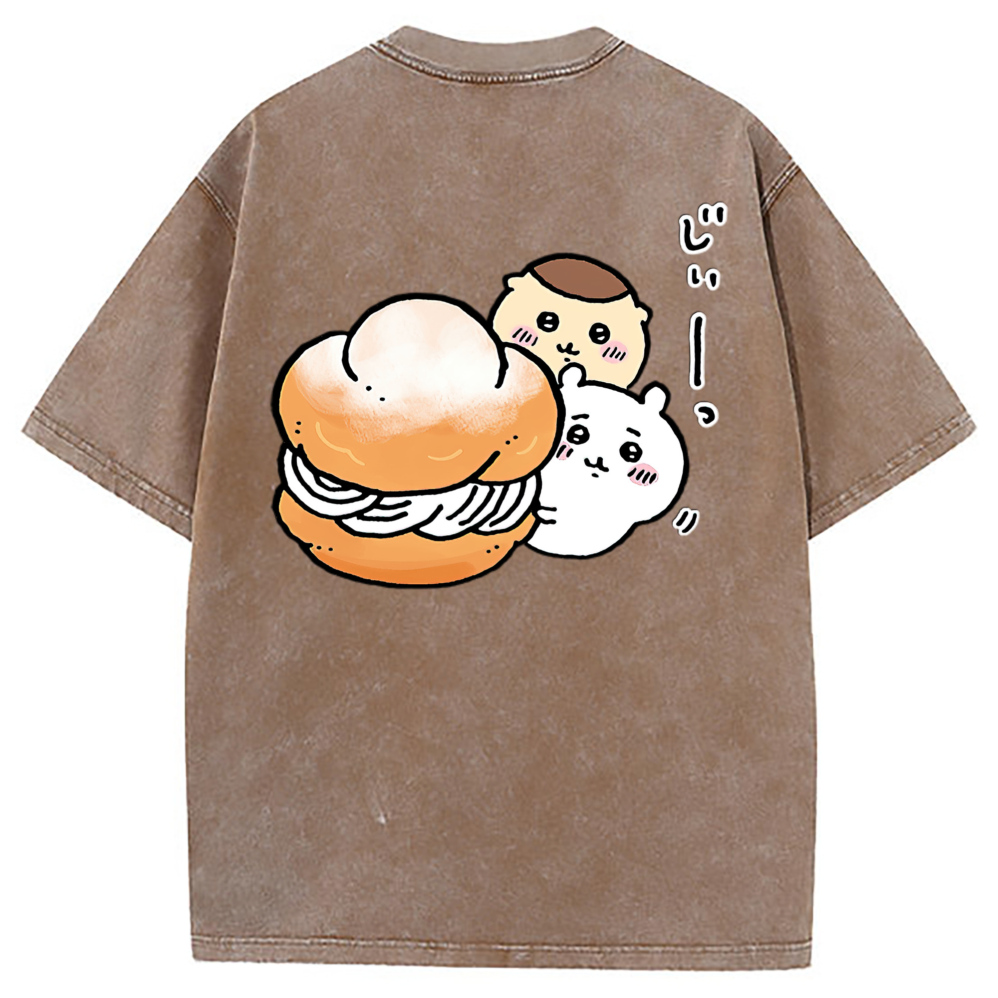 （画像用） ちいかわ くりまんじゅう Chii-kawa kuri manjū 綿100% ヴィンテージ風 半袖Tシャツ（背面プリント）