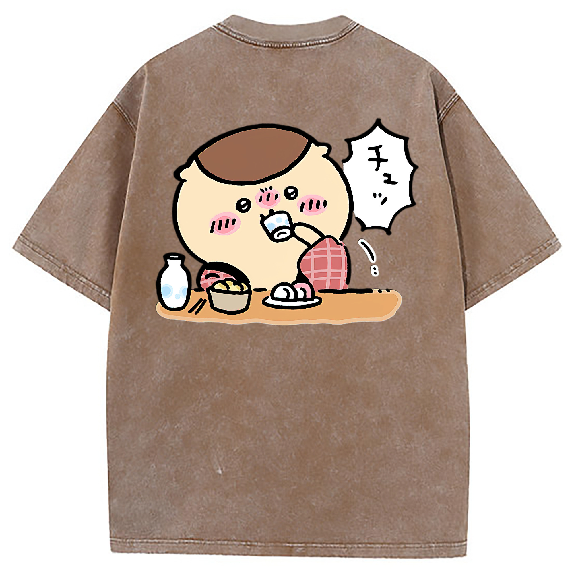 （画像用） ちいかわ くりまんじゅう Chii-kawa kuri manjū 綿100% ヴィンテージ風 半袖Tシャツ（背面プリント）