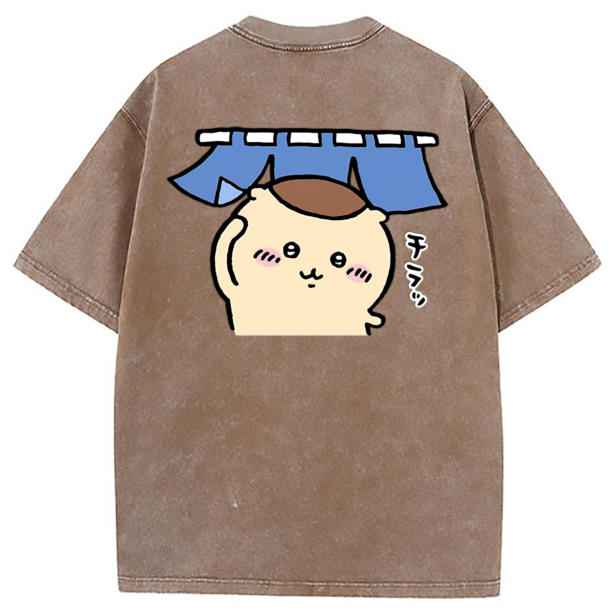 （画像用） ちいかわ くりまんじゅう Chii-kawa kuri manjū 綿100% ヴィンテージ風 半袖Tシャツ（背面プリント）