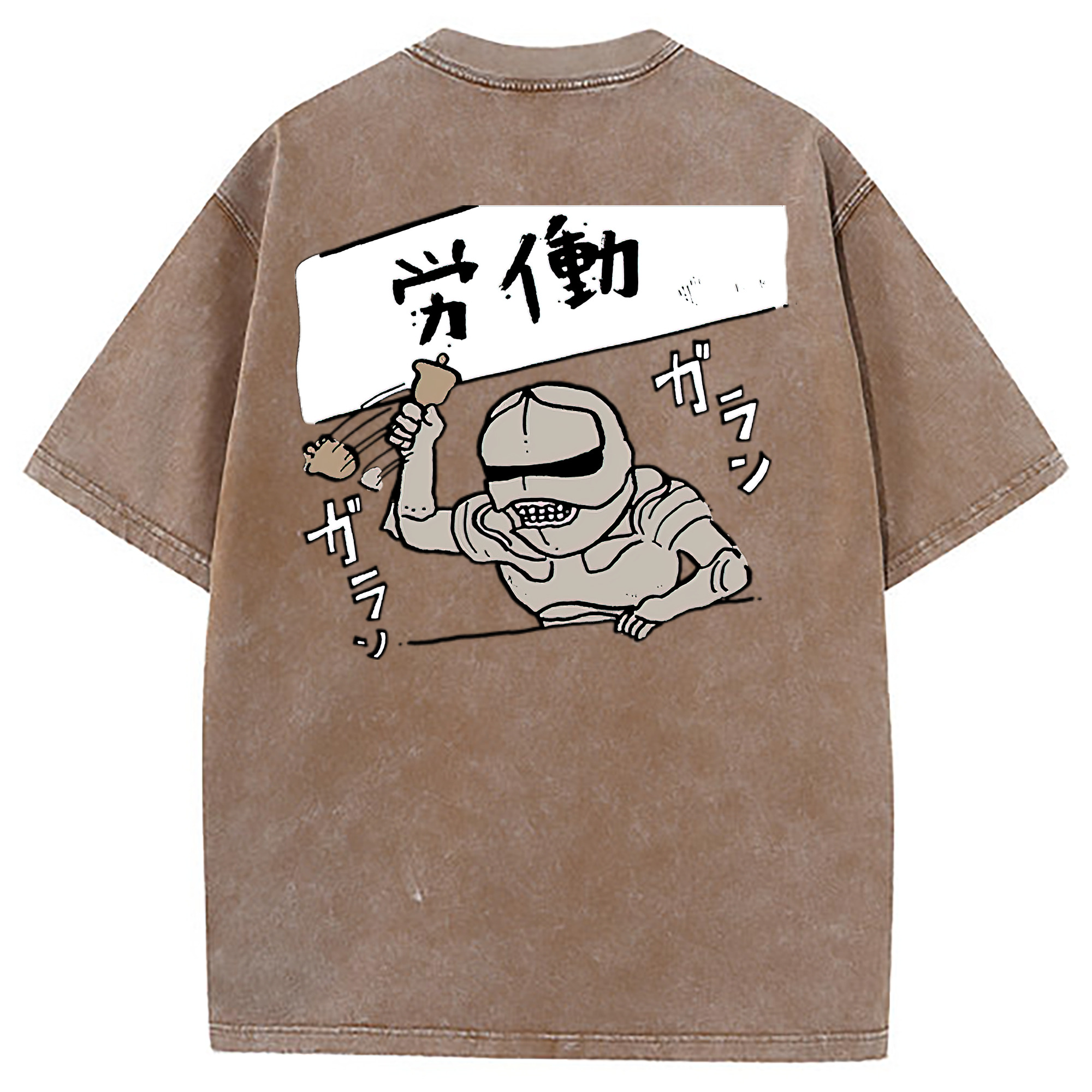 （画像用） ちいかわ 労働の鎧さん Chii-kawa Mr. Armor of Labor 綿100% ヴィンテージ風 半袖Tシャツ（背面プリント）