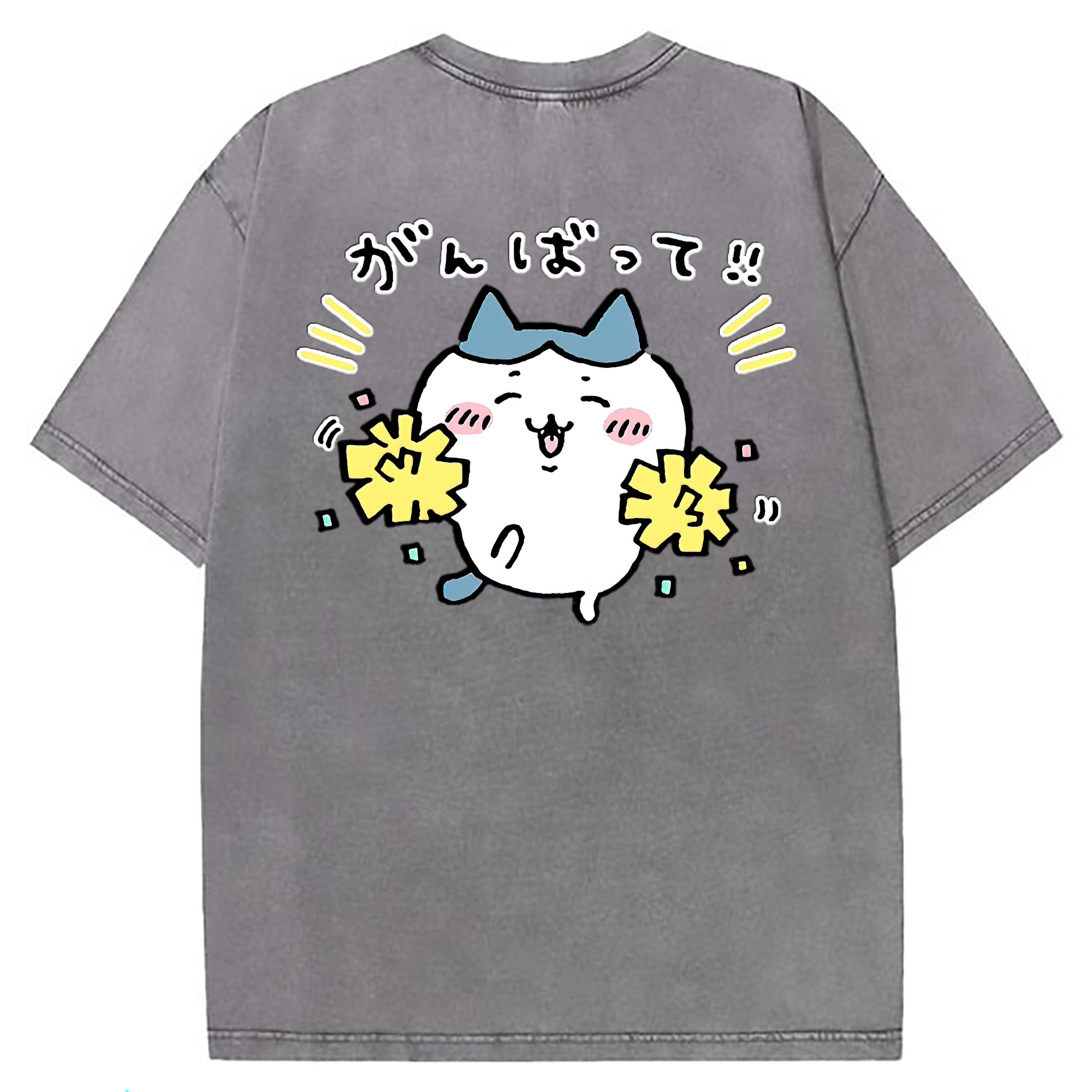 （画像用） ちいかわ ハチワレ Chii-kawa hachiware 綿100% ヴィンテージ風 半袖Tシャツ（背面プリント）