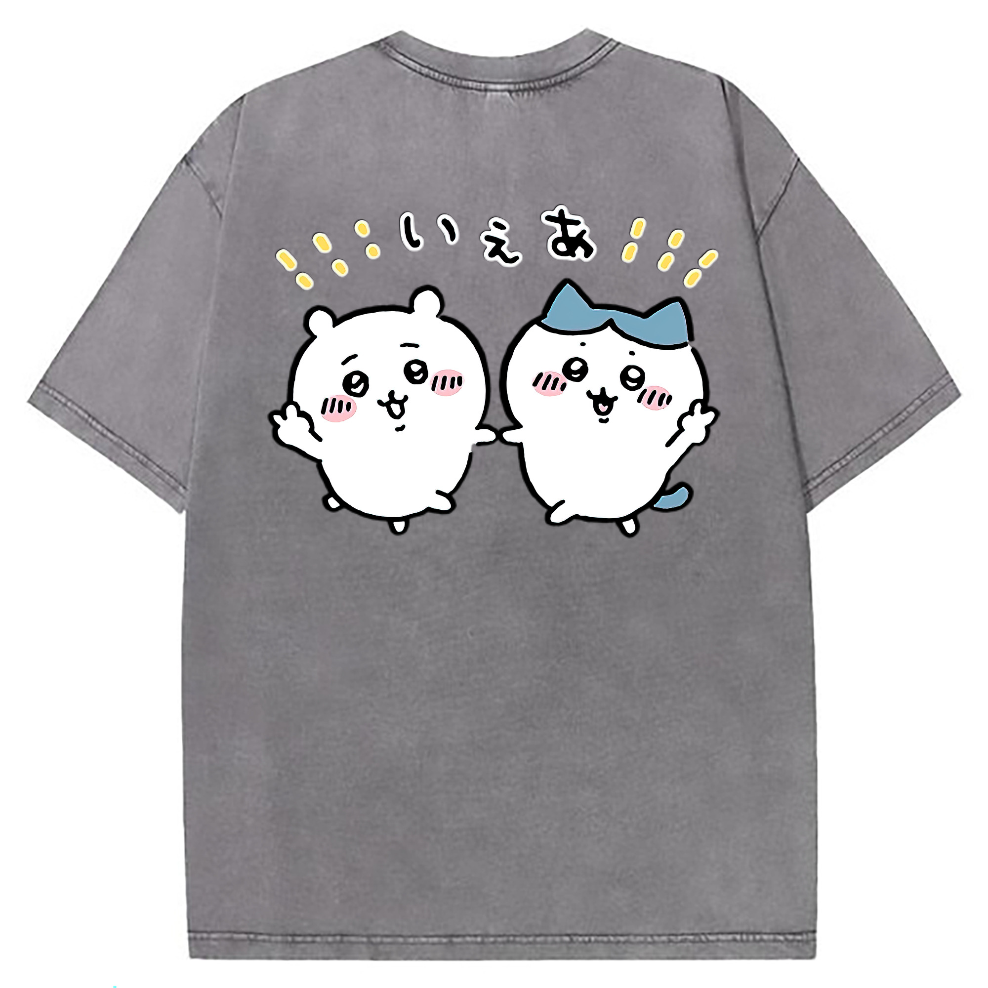 （画像用） ちいかわ ハチワレ Chii-kawa hachiware 綿100% ヴィンテージ風 半袖Tシャツ（背面プリント）