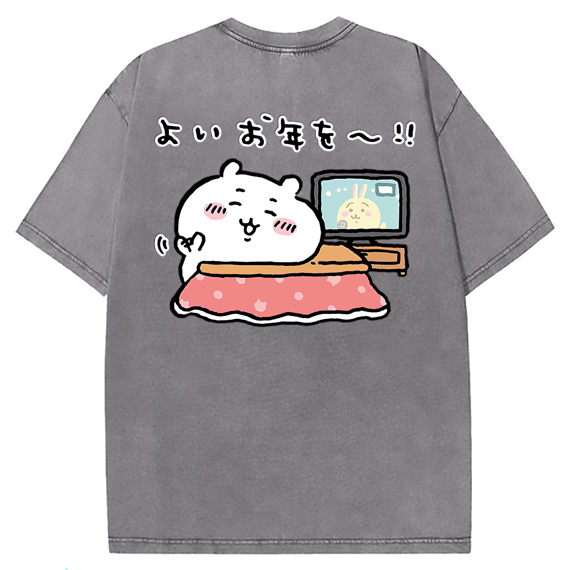 （画像用） ちいかわ ちいかわ Chii-kawa chiikawa 綿100% ヴィンテージ風 半袖Tシャツ（背面プリント）