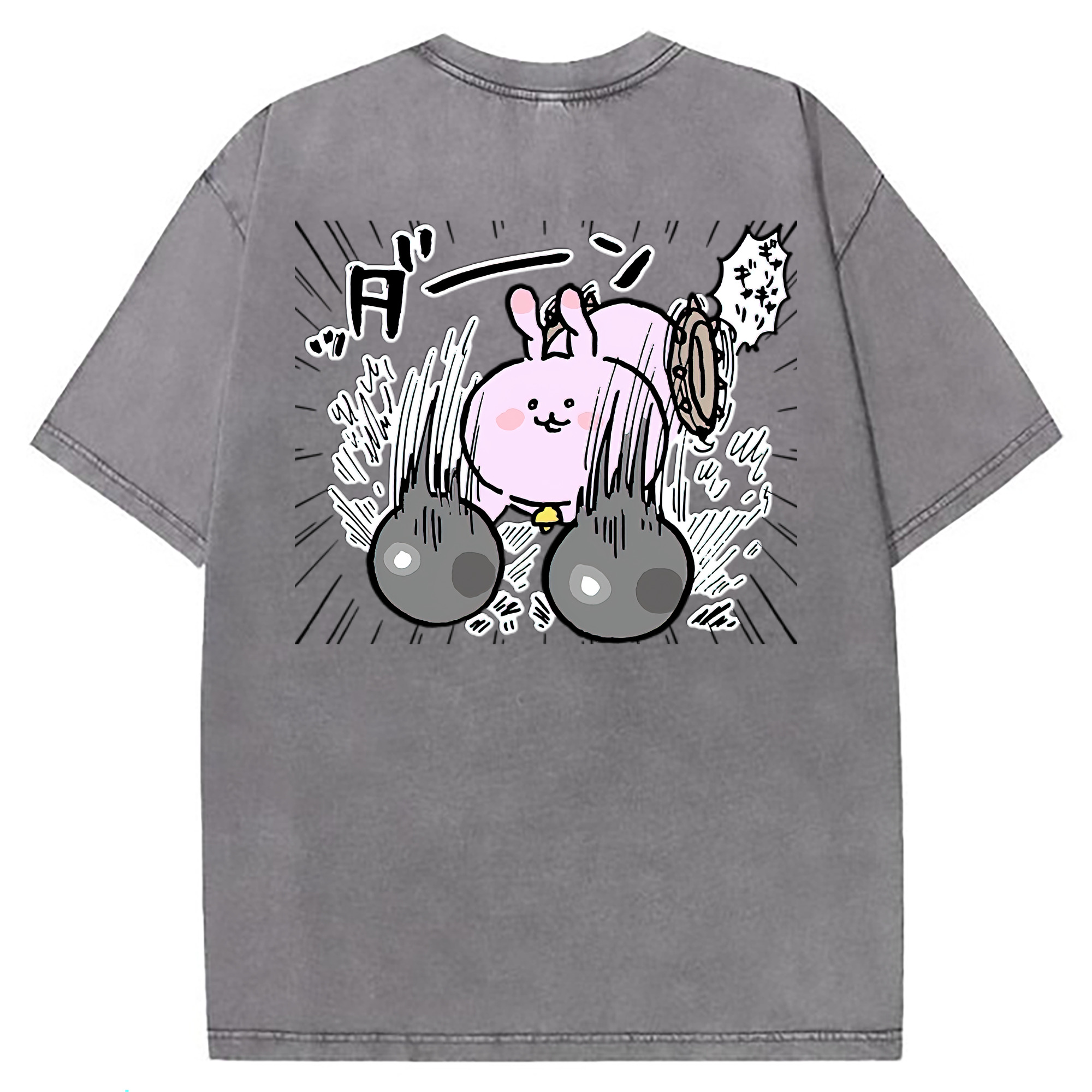 （画像用） ちいかわ うさぎ Chii-kawa usagi 綿100% ヴィンテージ風 半袖Tシャツ（背面プリント）